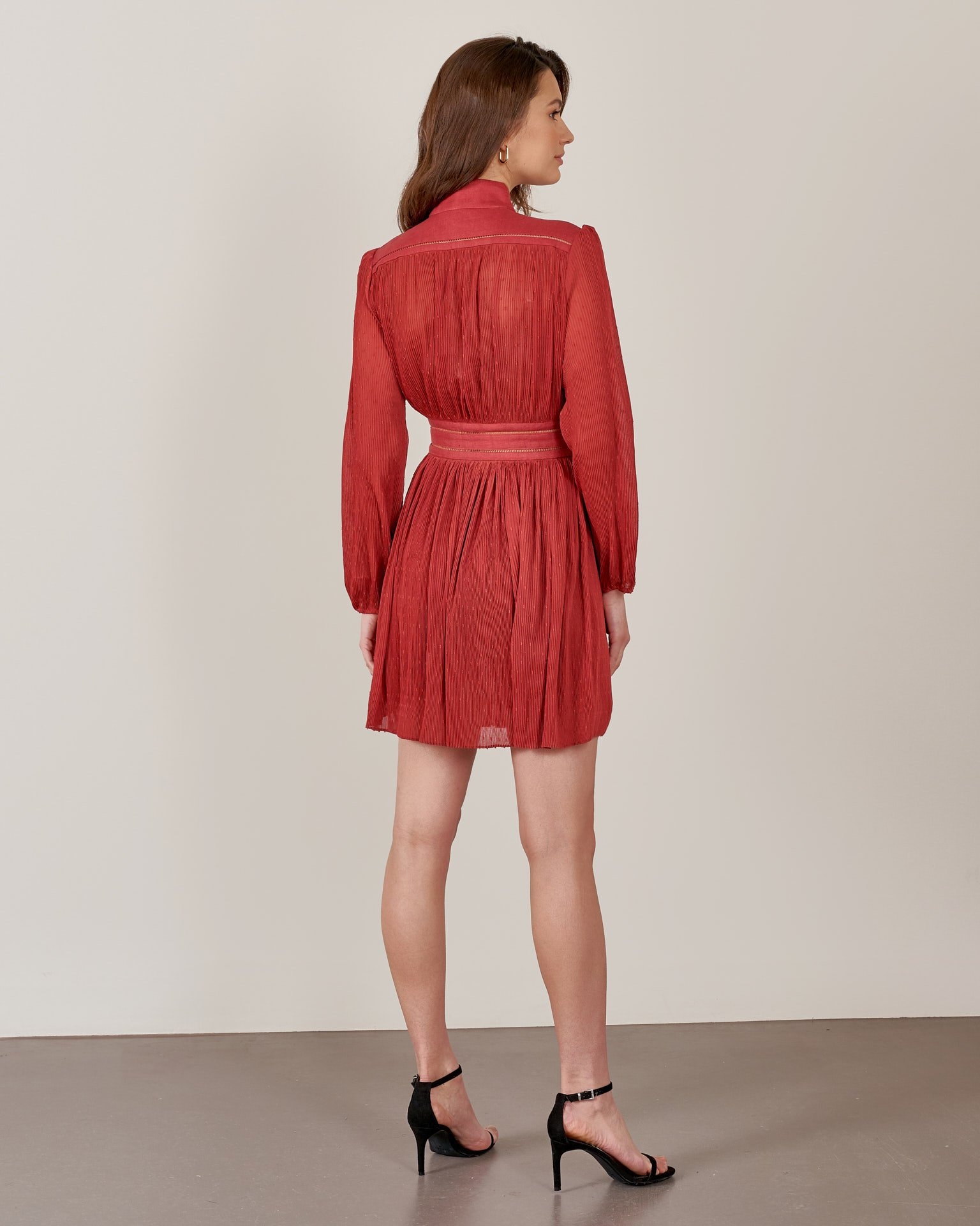 Mini dress with a waist accent, Bordeaux — photo 3