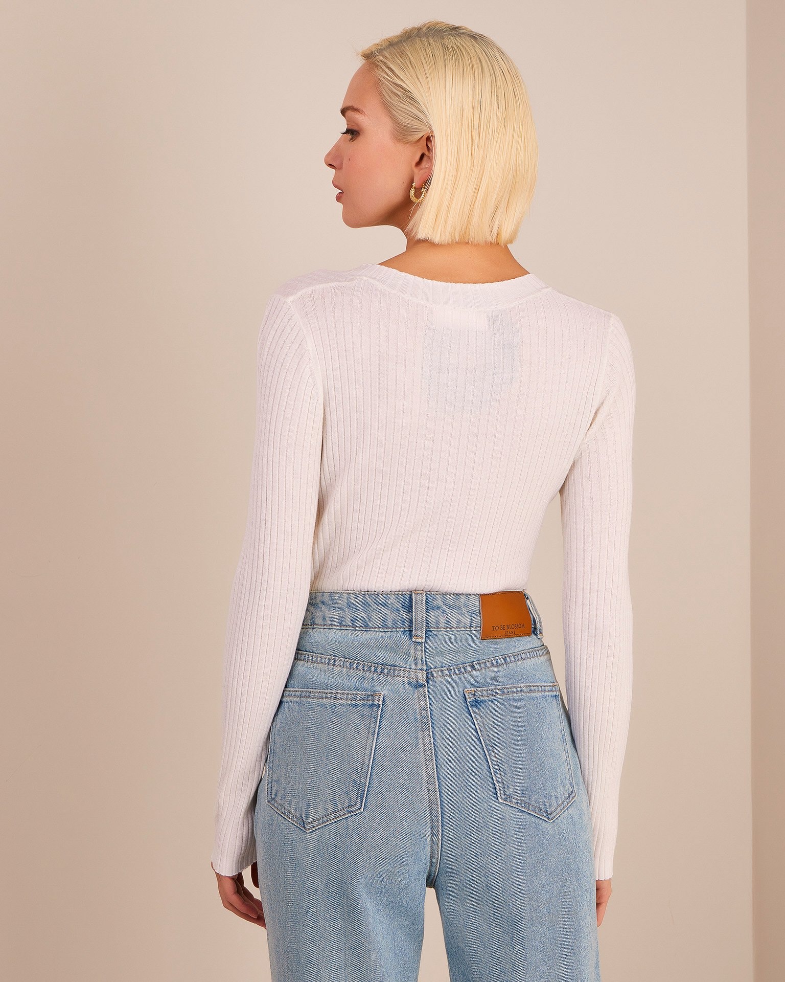 Ribbed turtleneck, Milky — photo 3