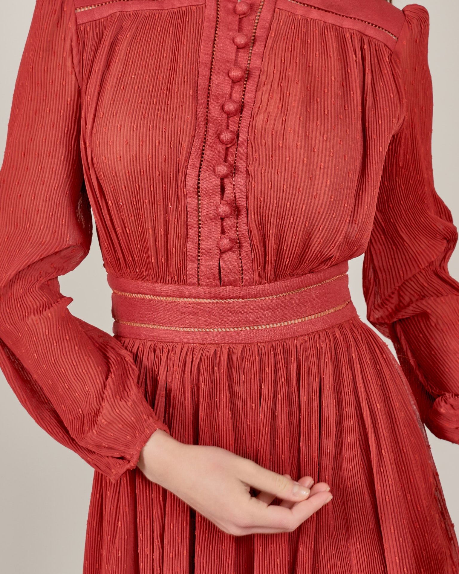 Mini dress with a waist accent, Bordeaux — photo 5