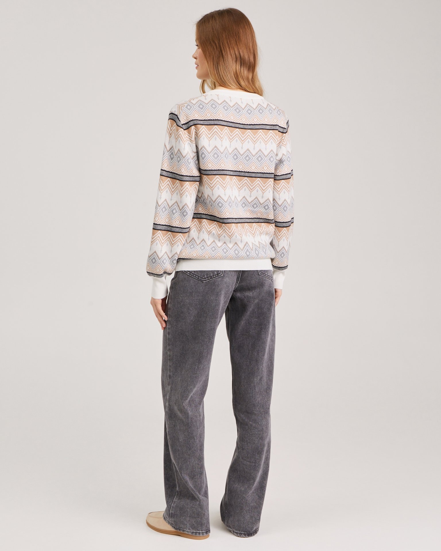 Jumper with geometric patterns, Brown — photo 5