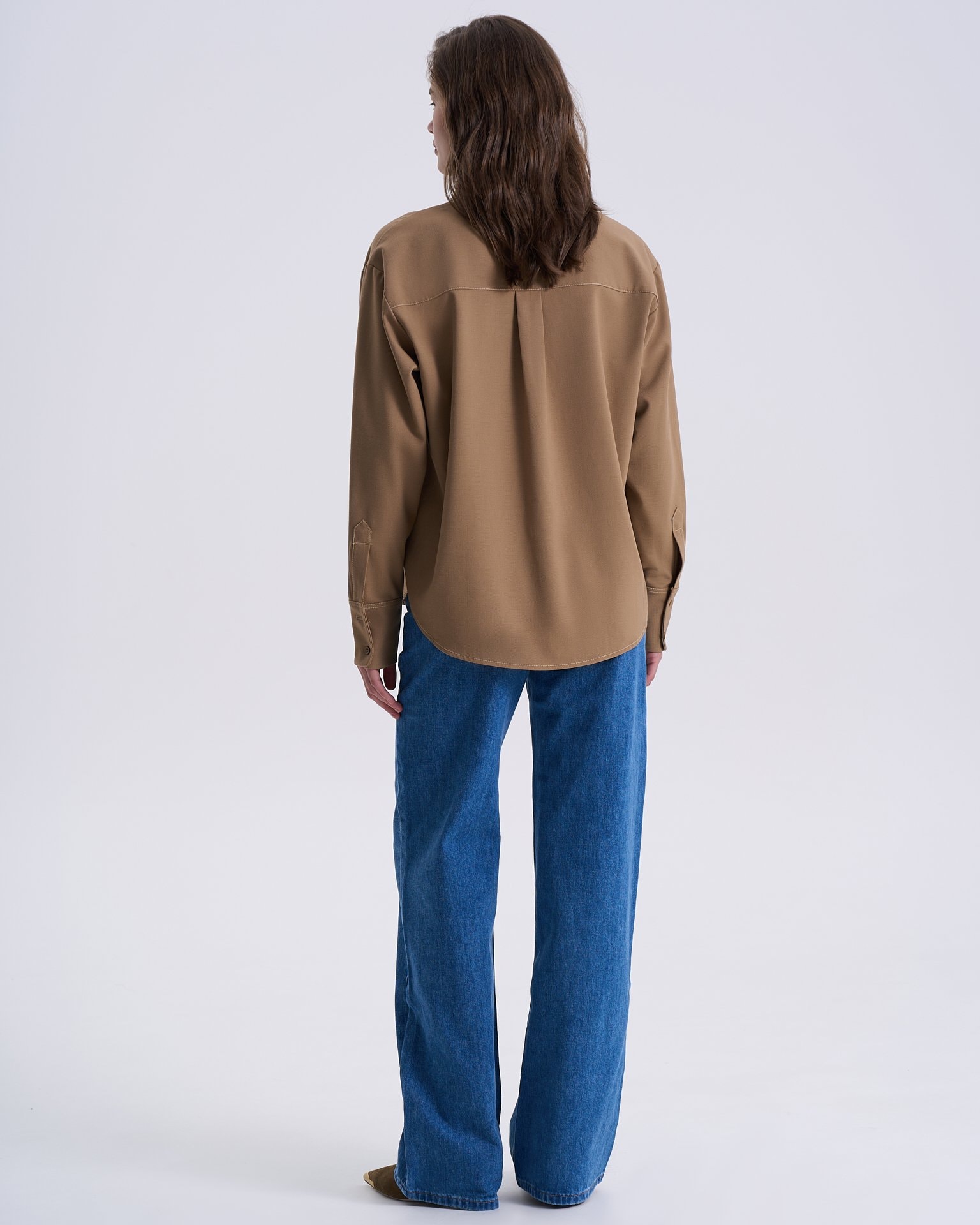 Shirt with hidden buttons, Dark Beige — photo 4