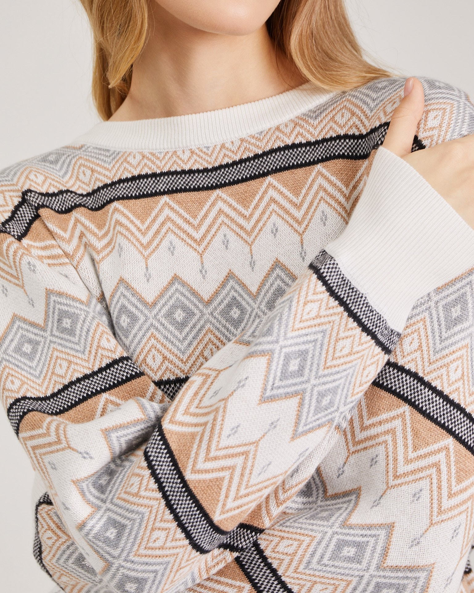 Jumper with geometric patterns, Brown — photo 6