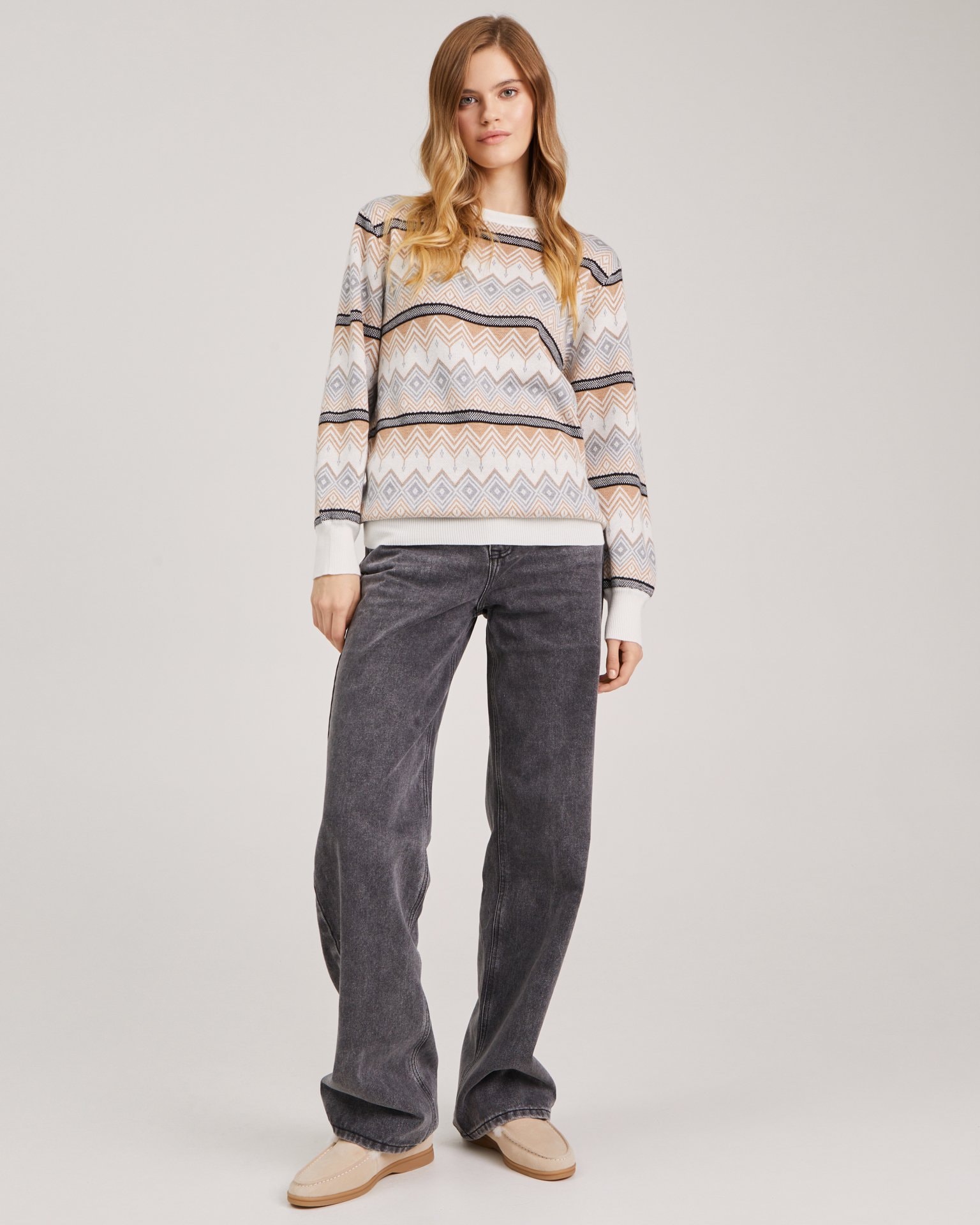 Jumper with geometric patterns, Brown — photo 4