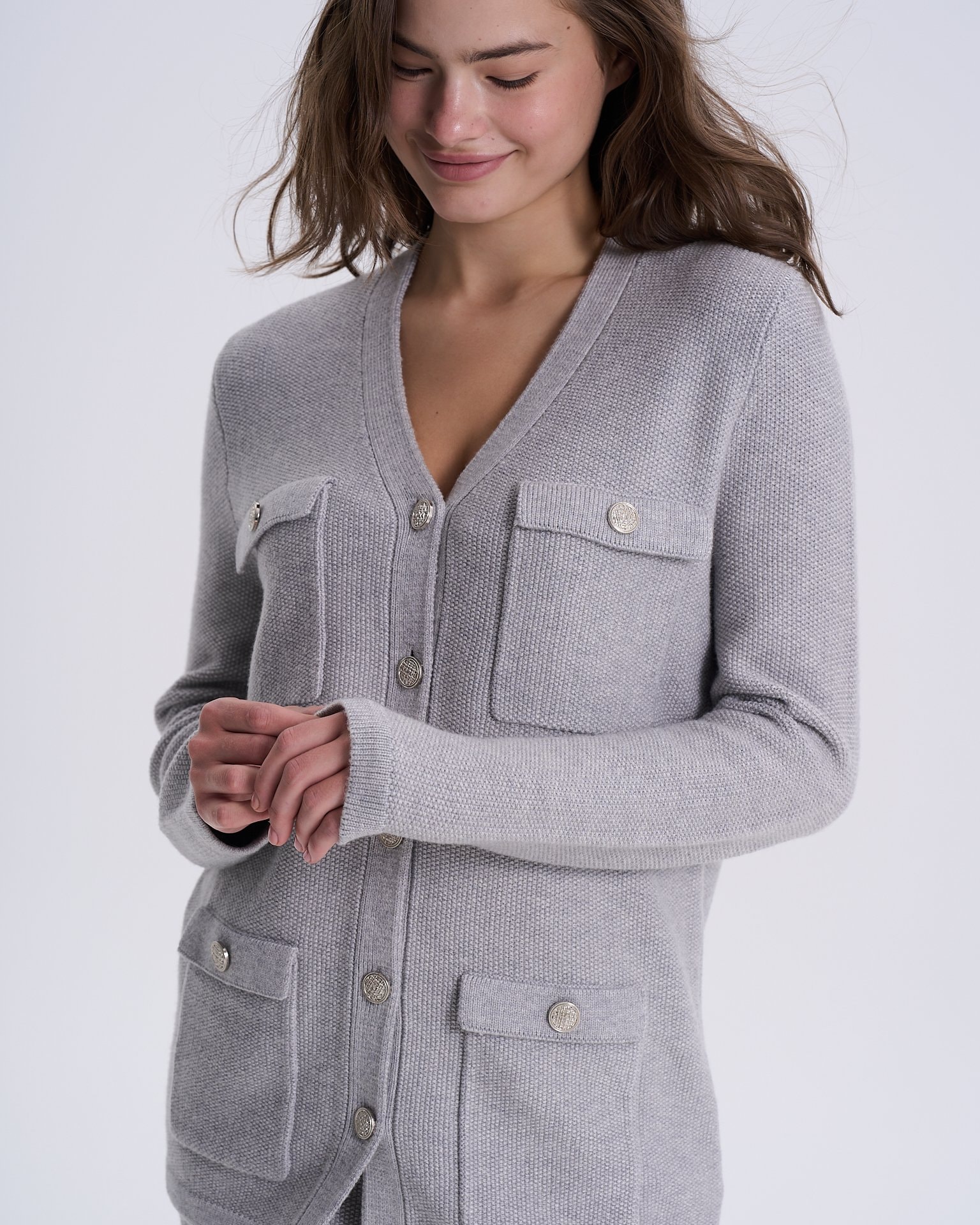 Cardigan with oversized pockets, Grey — photo 3