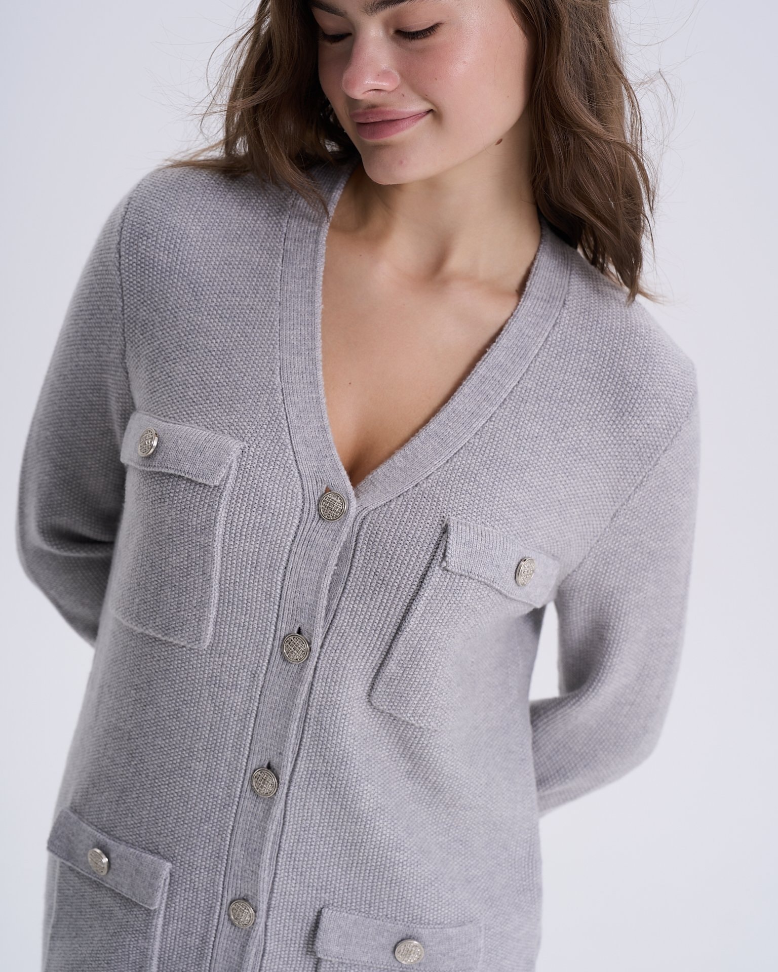 Cardigan with oversized pockets, Grey — photo 9