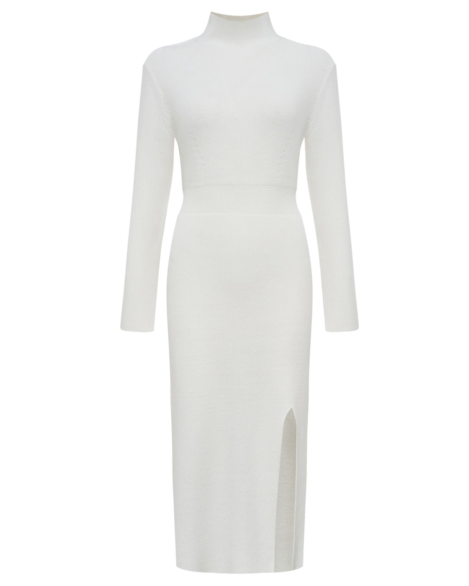 Knitted dress with a slit, Milk White — photo 6