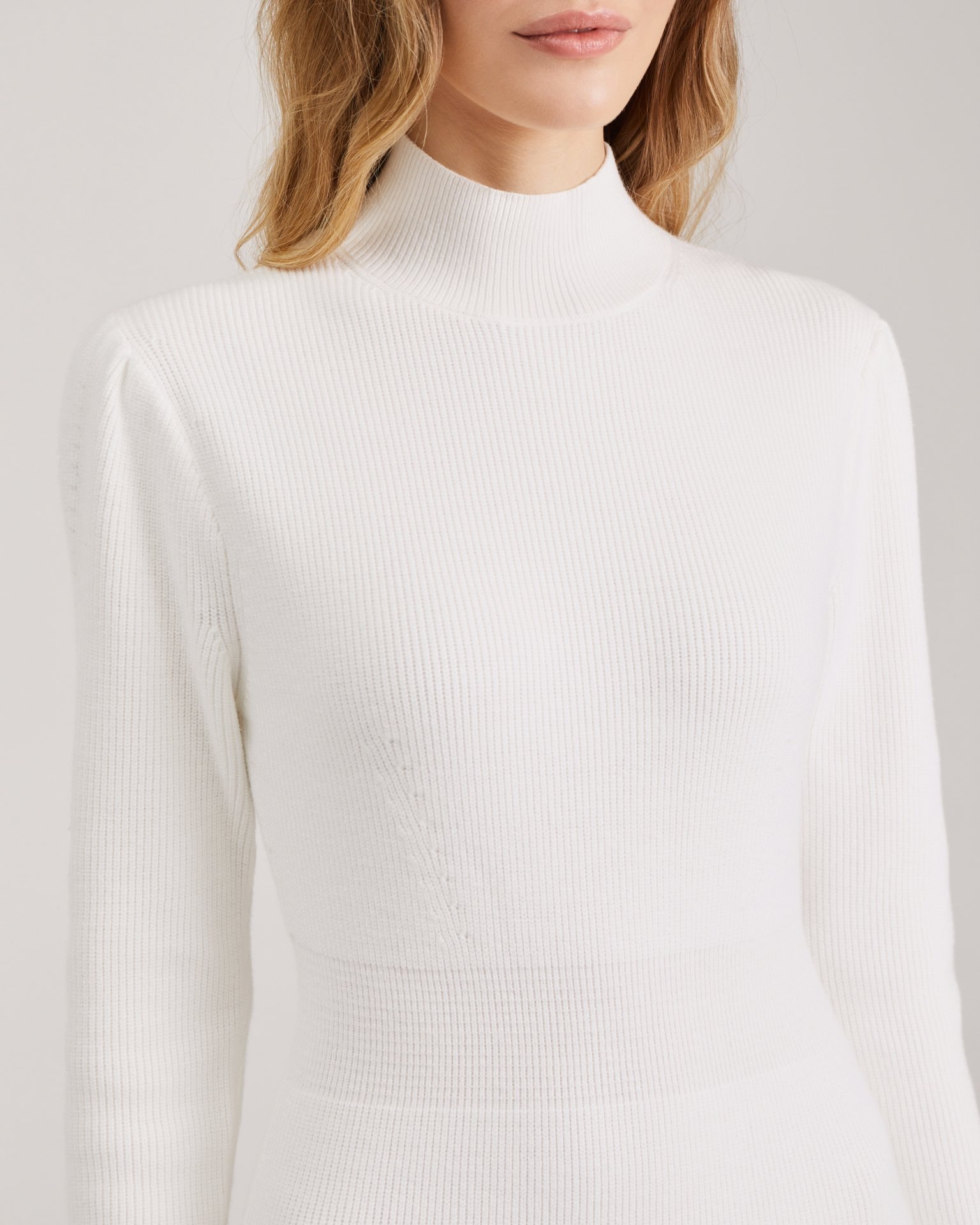 Knitted dress with a slit, Milk White — photo 5