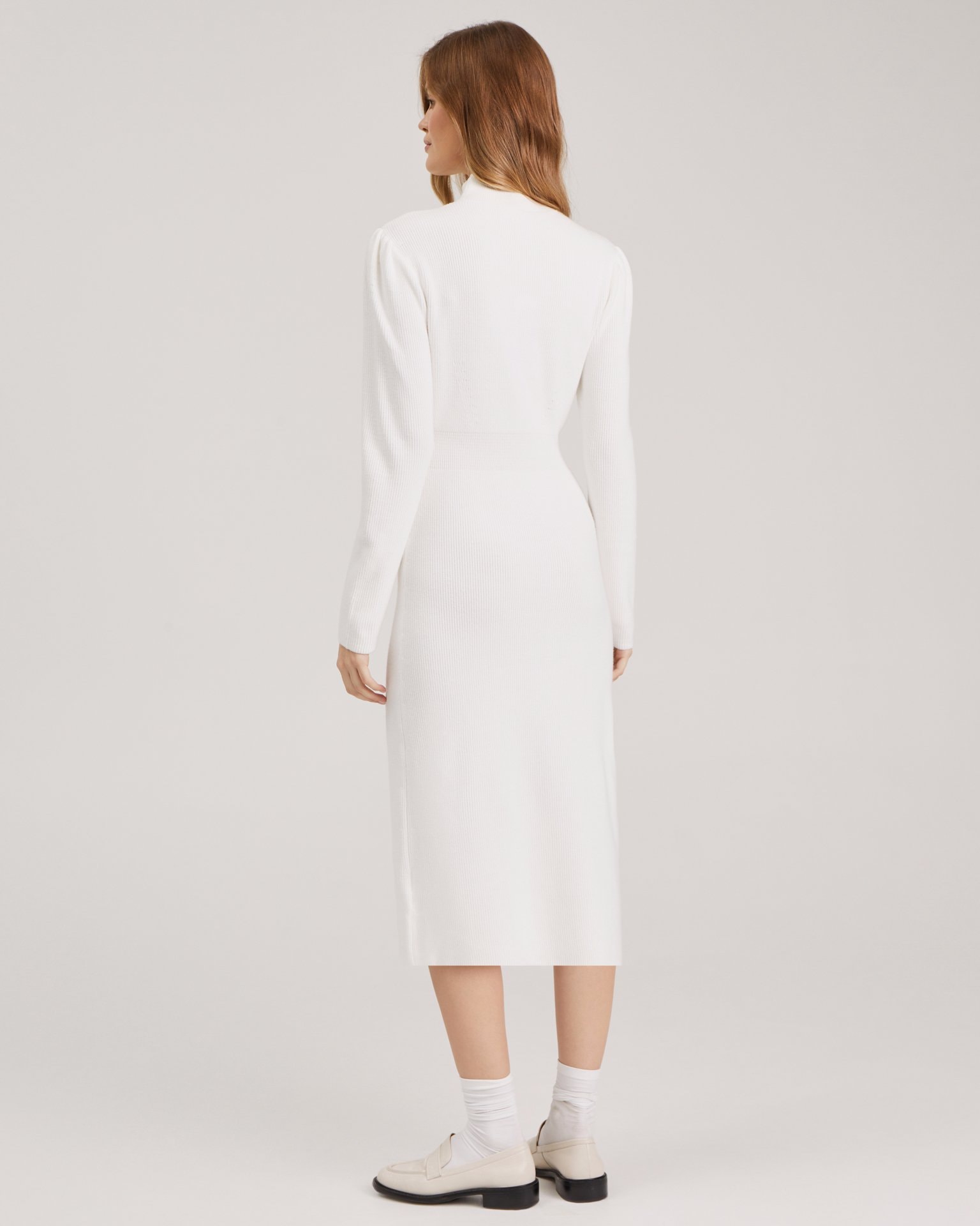 Knitted dress with a slit, Milk White — photo 3