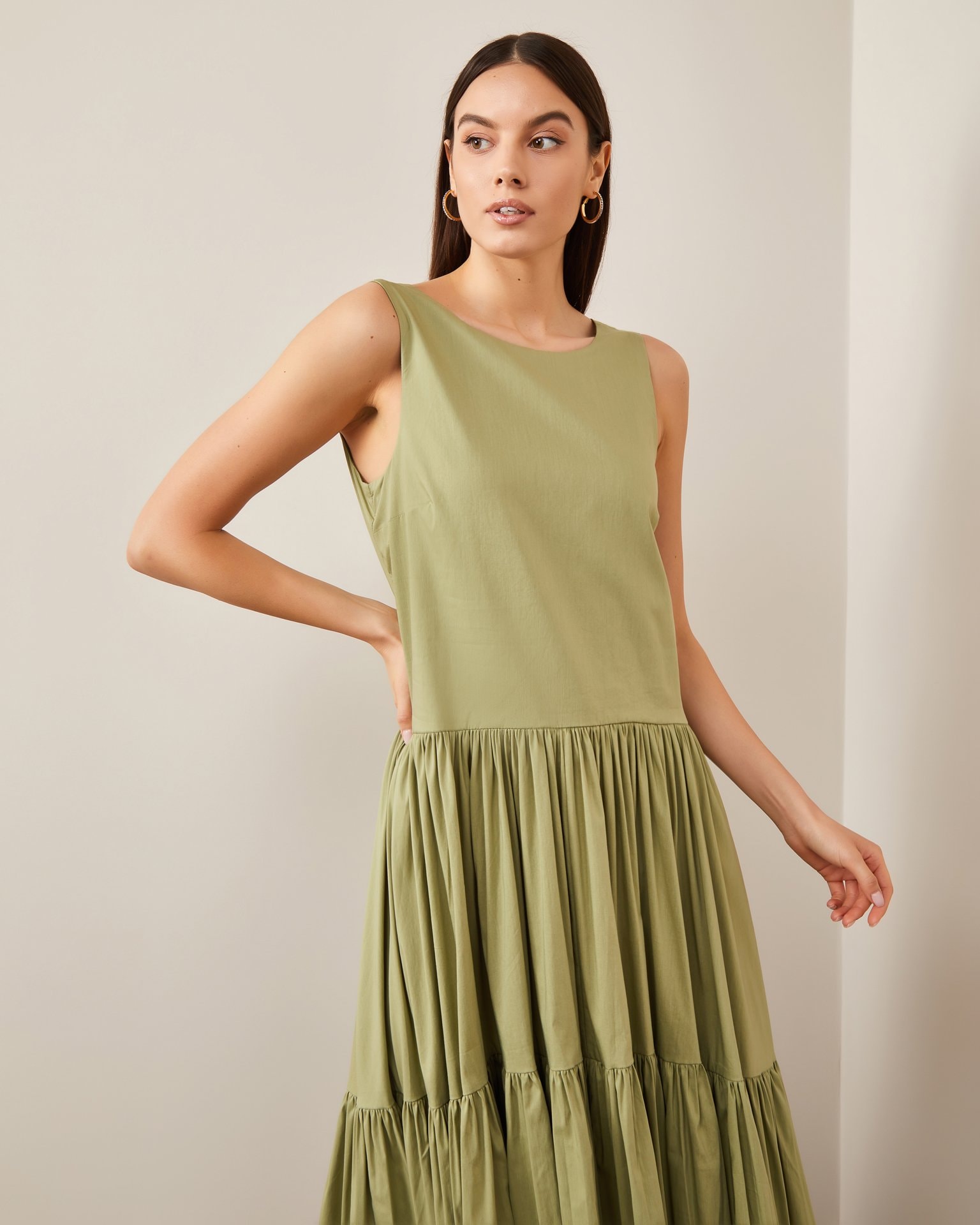 Dress with a voluminous skirt, Olive — photo 2