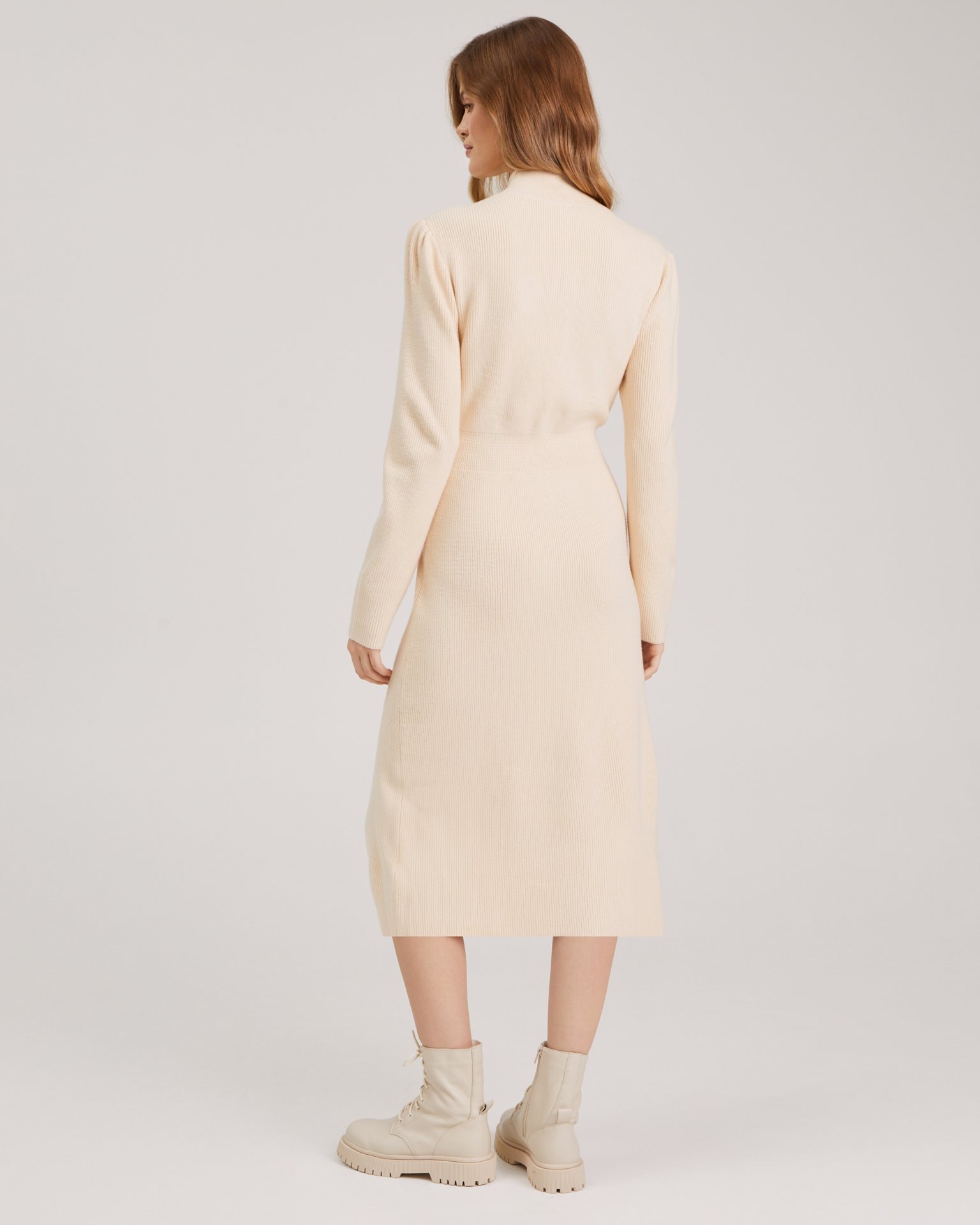 Knitted dress with a slit, Beige — photo 4