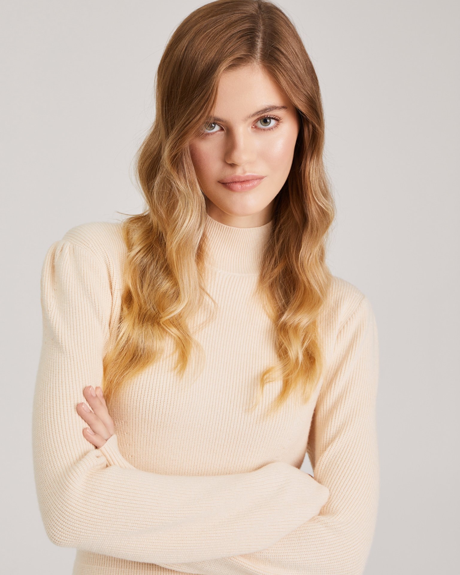 Knitted dress with a slit, Beige — photo 5