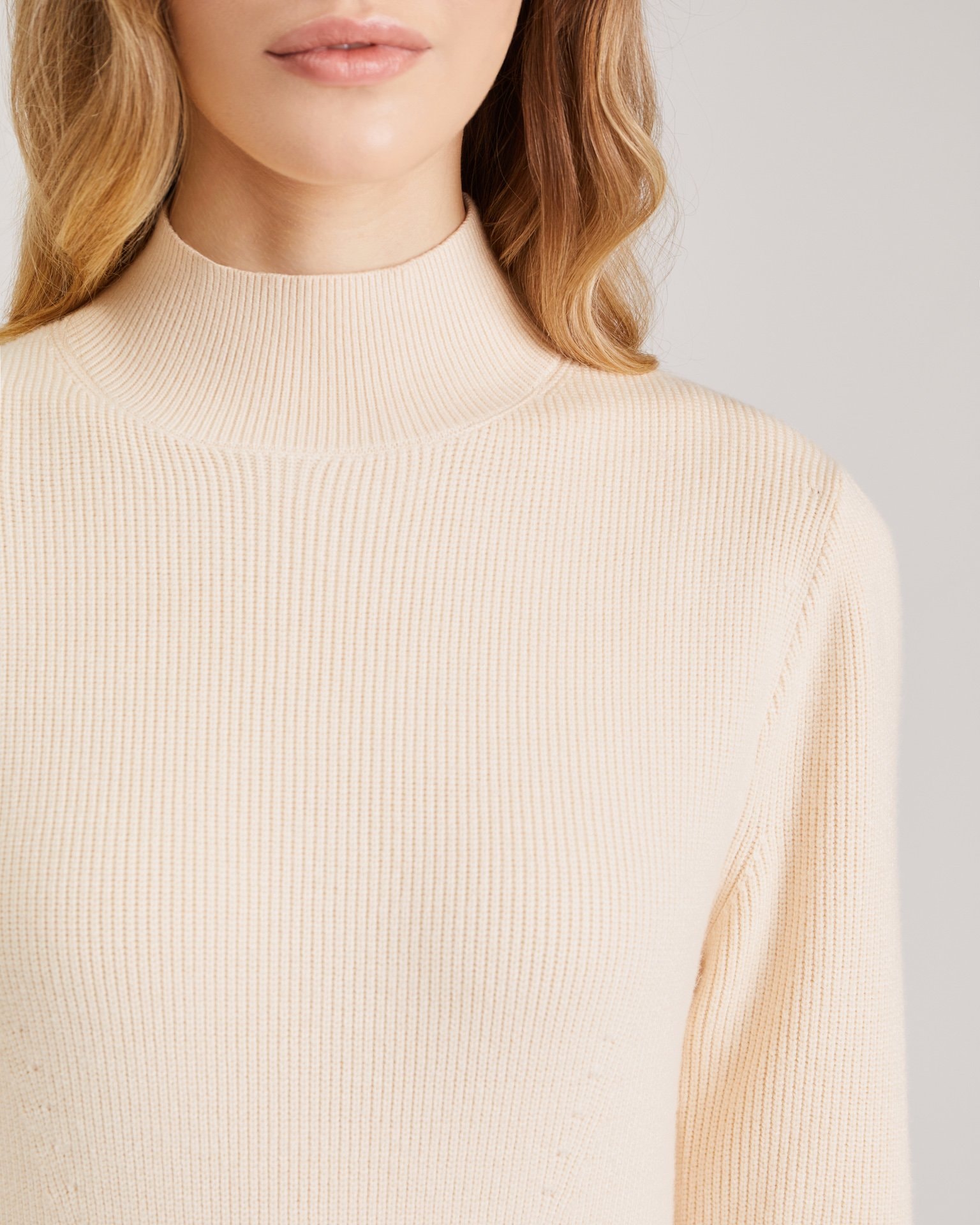 Knitted dress with a slit, Beige — photo 6