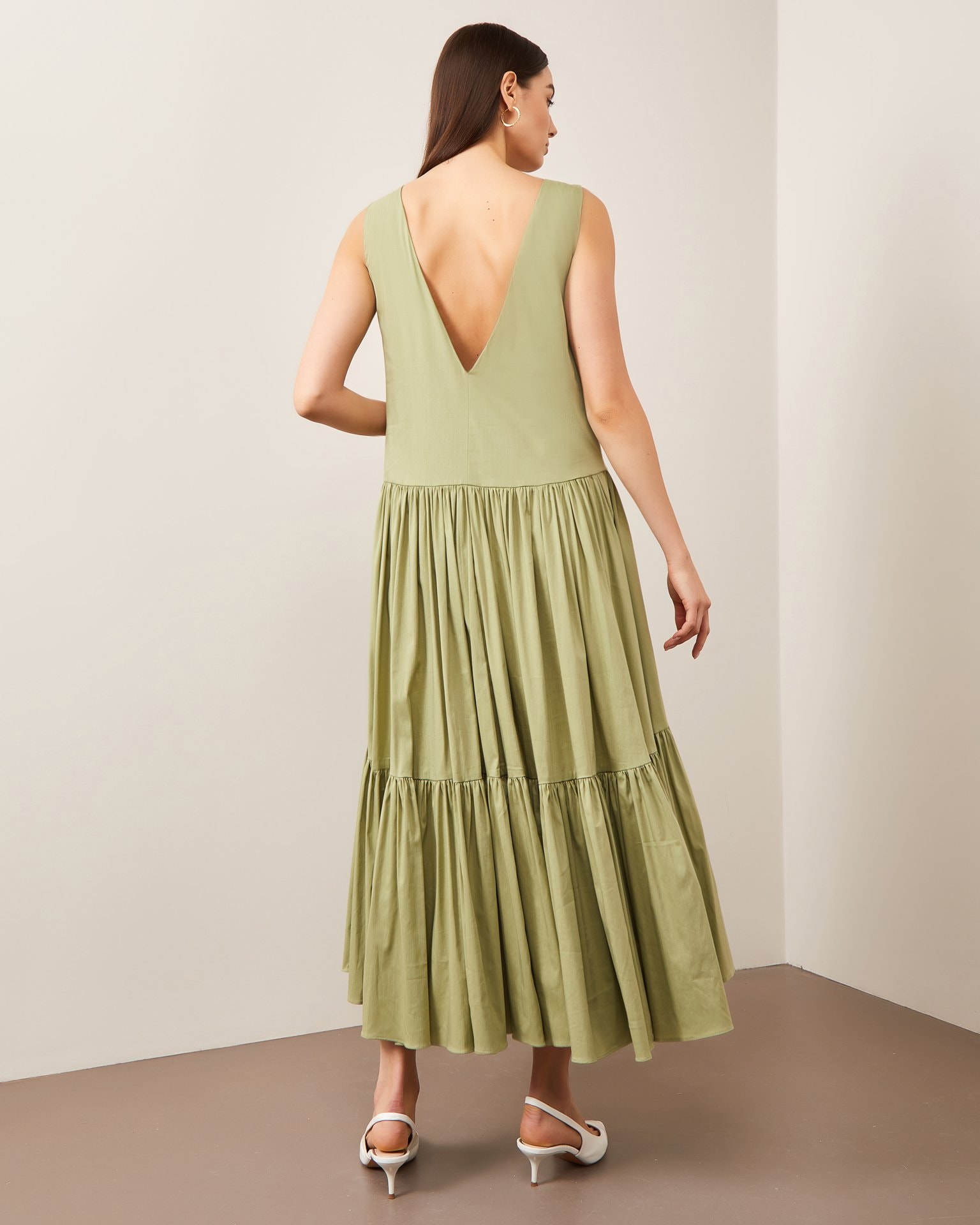 Dress with a voluminous skirt, Olive — photo 3
