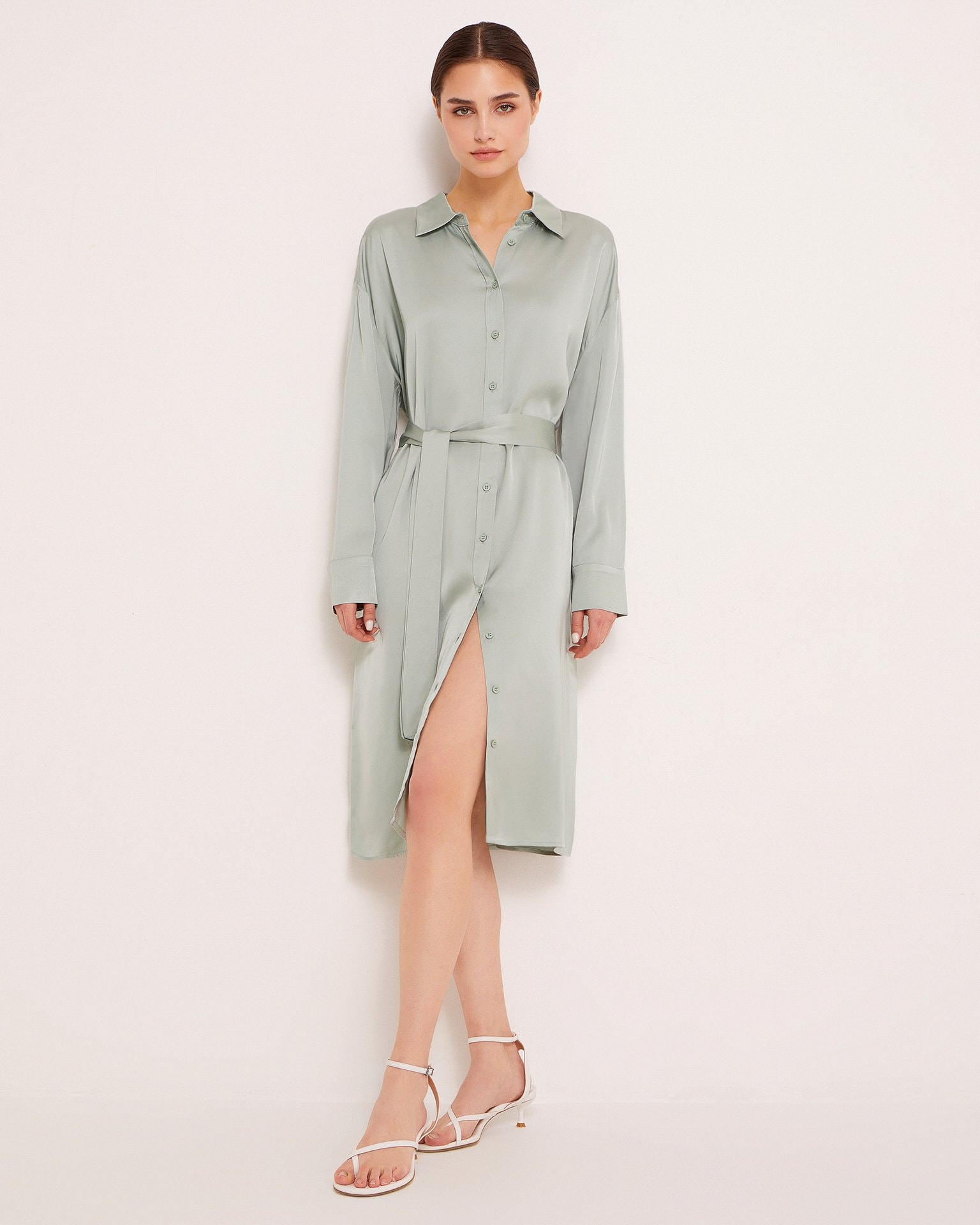 Satin shirt dress, Mint — photo 2