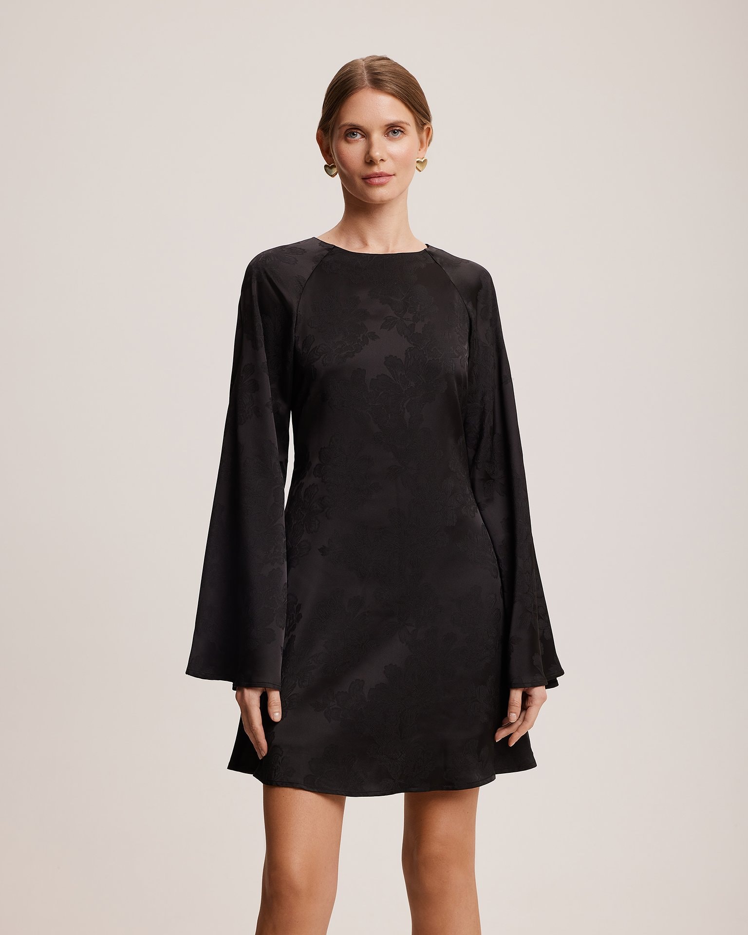 Dress with voluminous sleeves, Black — photo 3