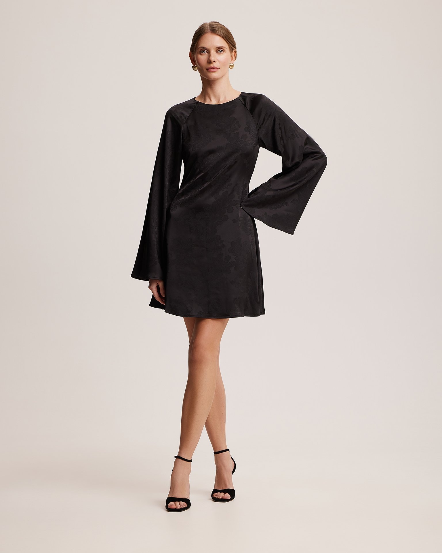 Dress with voluminous sleeves, Black — photo 2