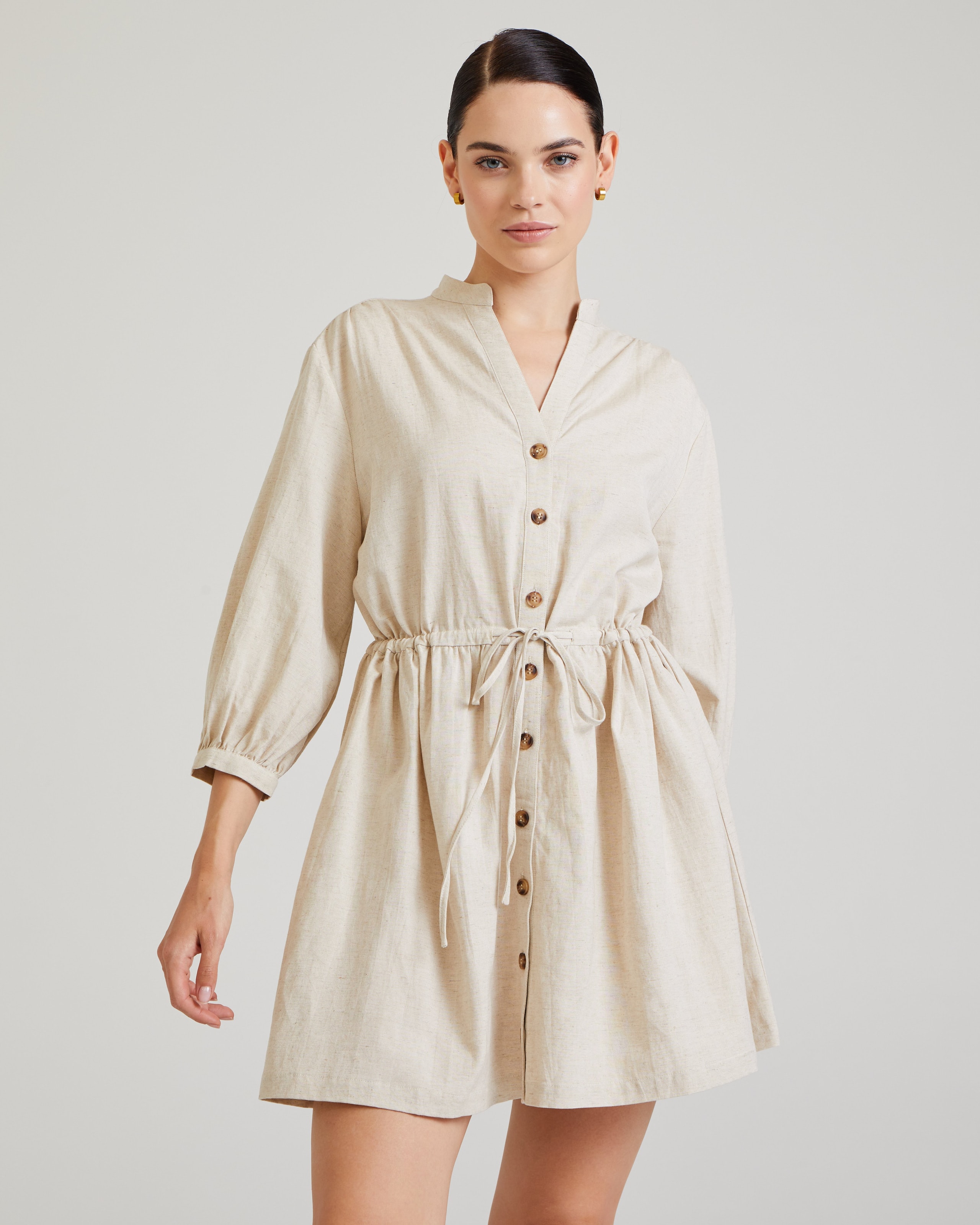 Linen shirt dress, Beige — photo 2
