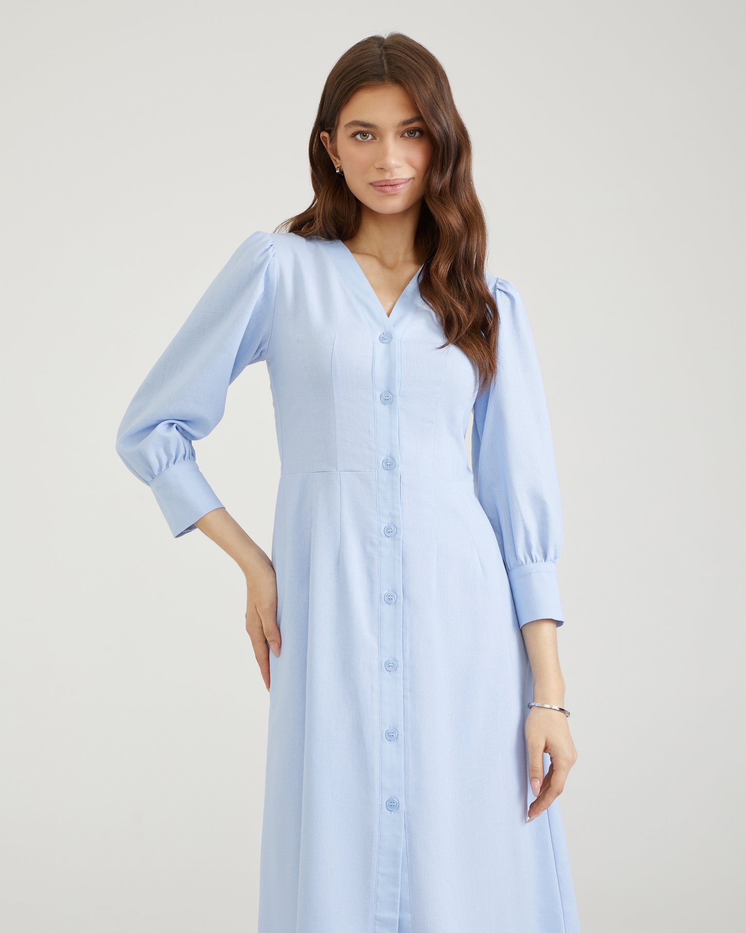 Fitted midi dress, Light Blue — photo 5