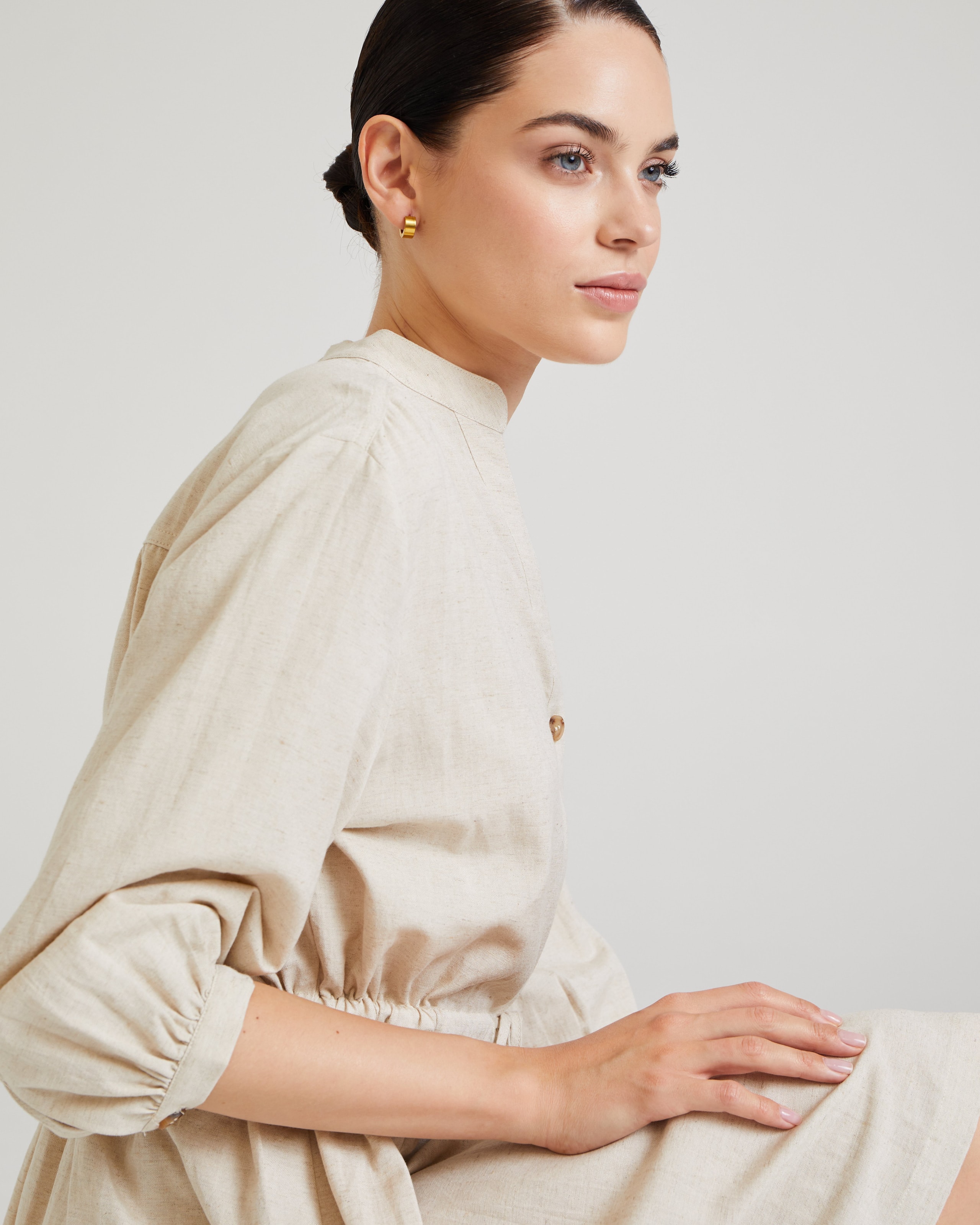 Linen shirt dress, Beige — photo 4