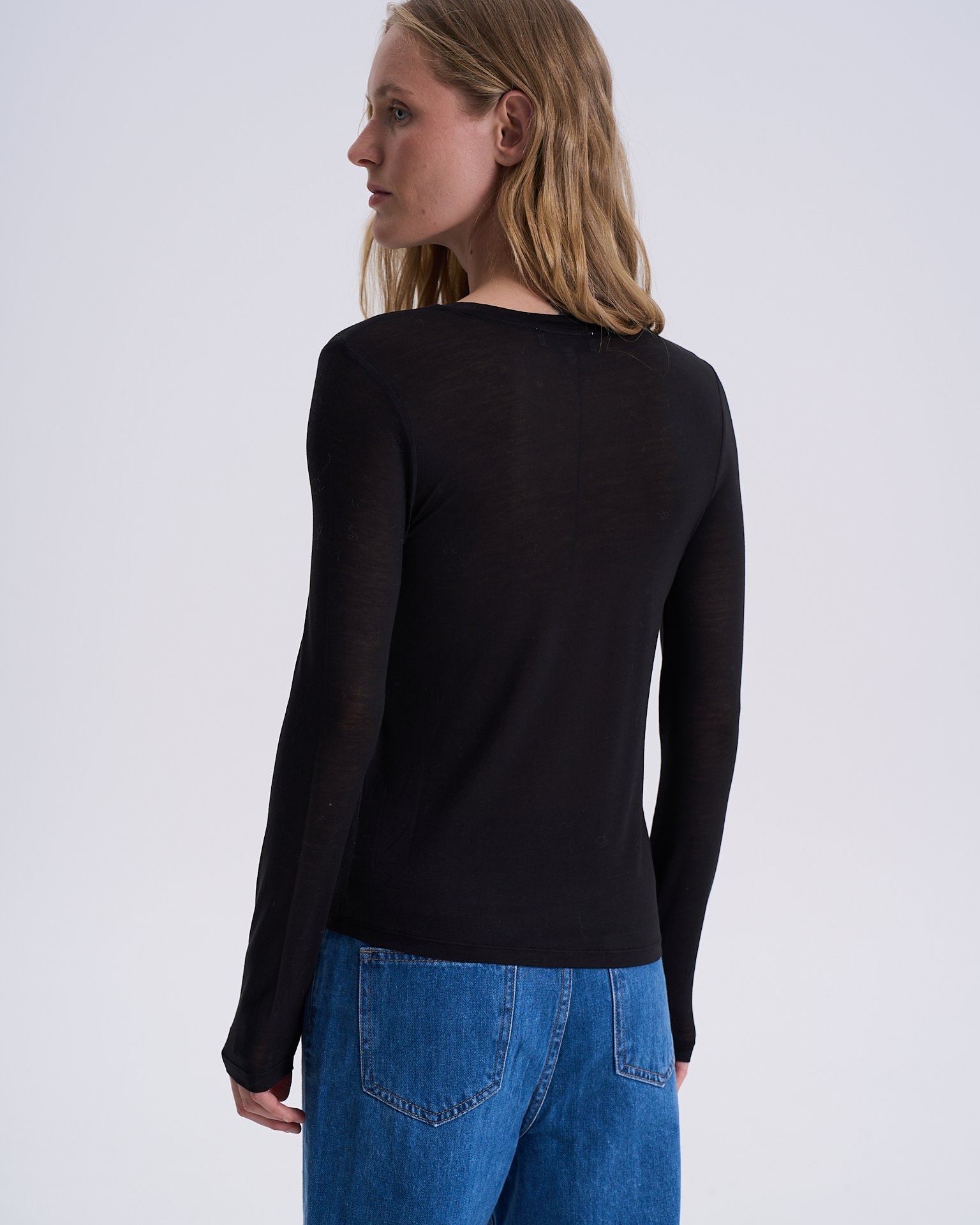 Black Tencel long-sleeved top, Black — photo 3