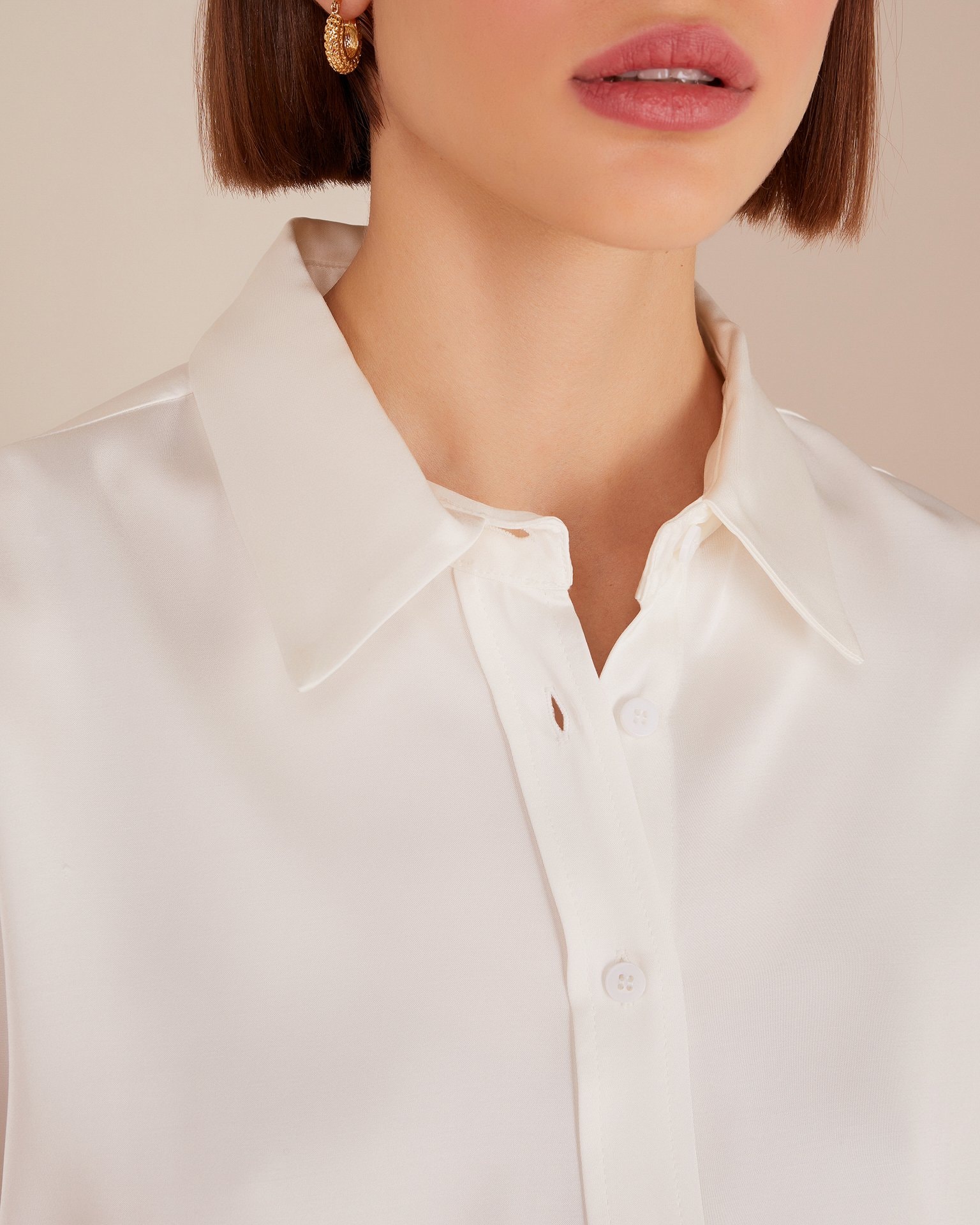 Snow-white satin shirt, White — photo 5