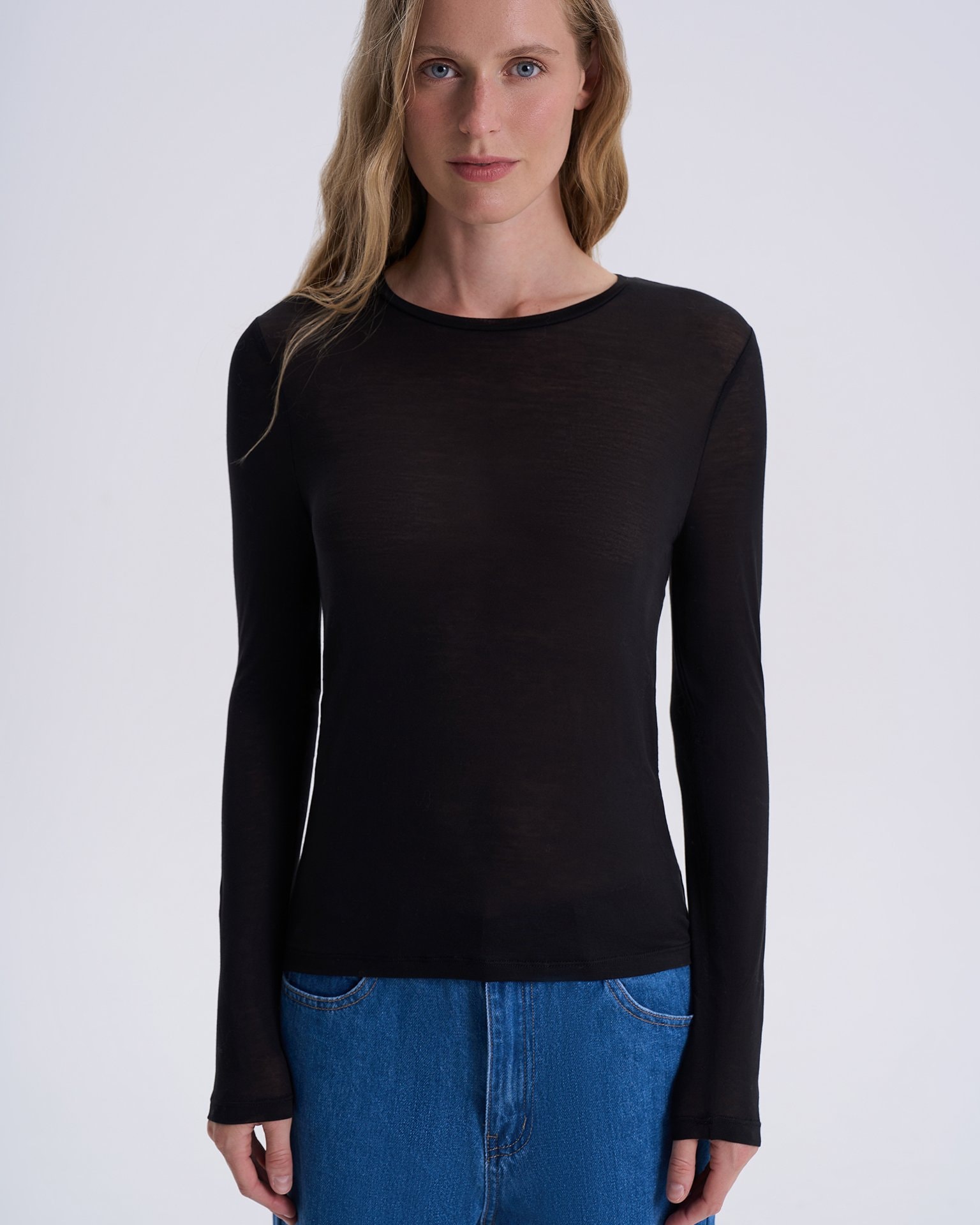 Black Tencel long-sleeved top, Black