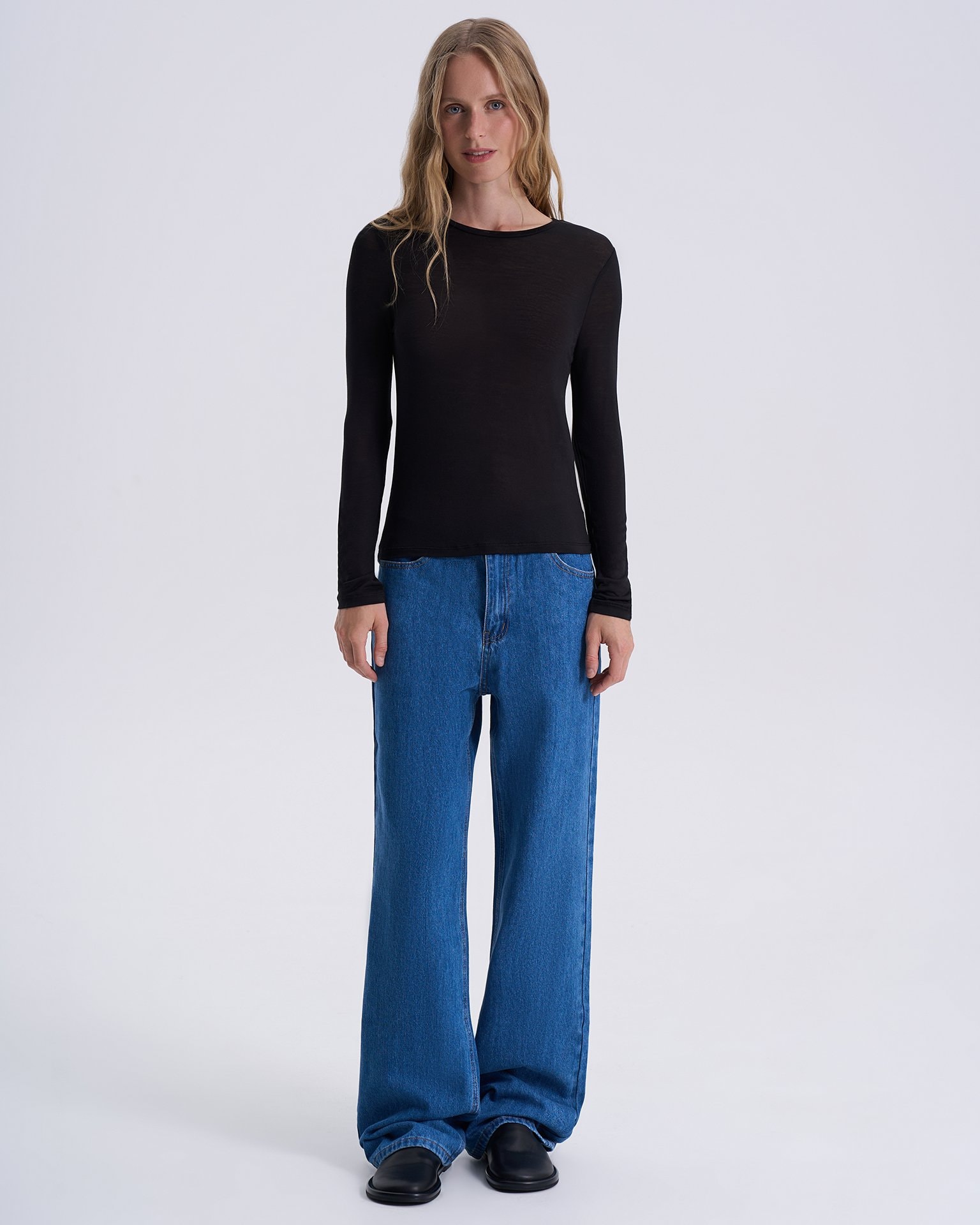 Black Tencel long-sleeved top, Black — photo 2