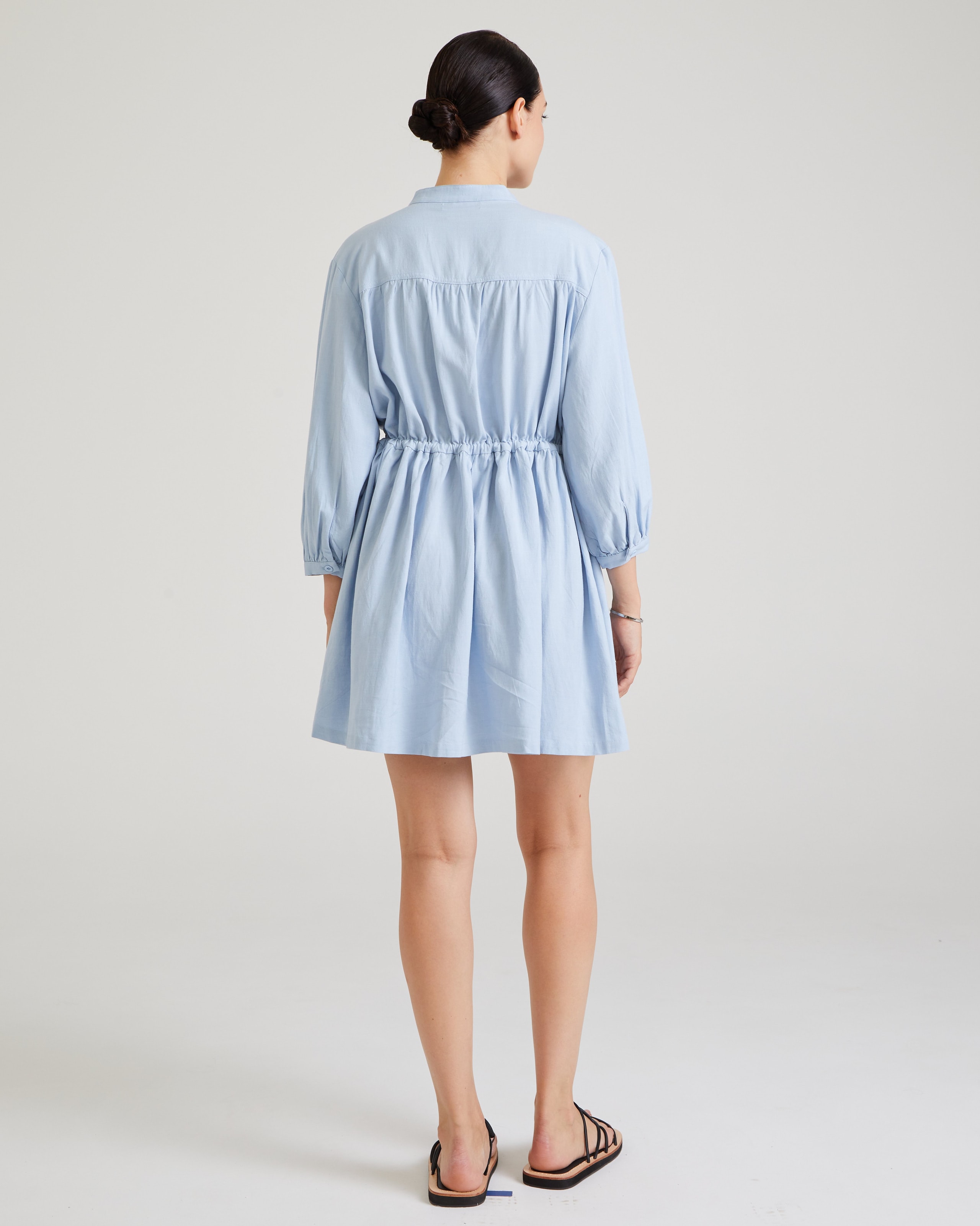 Linen Shirt Dress, Sky Blue — photo 3