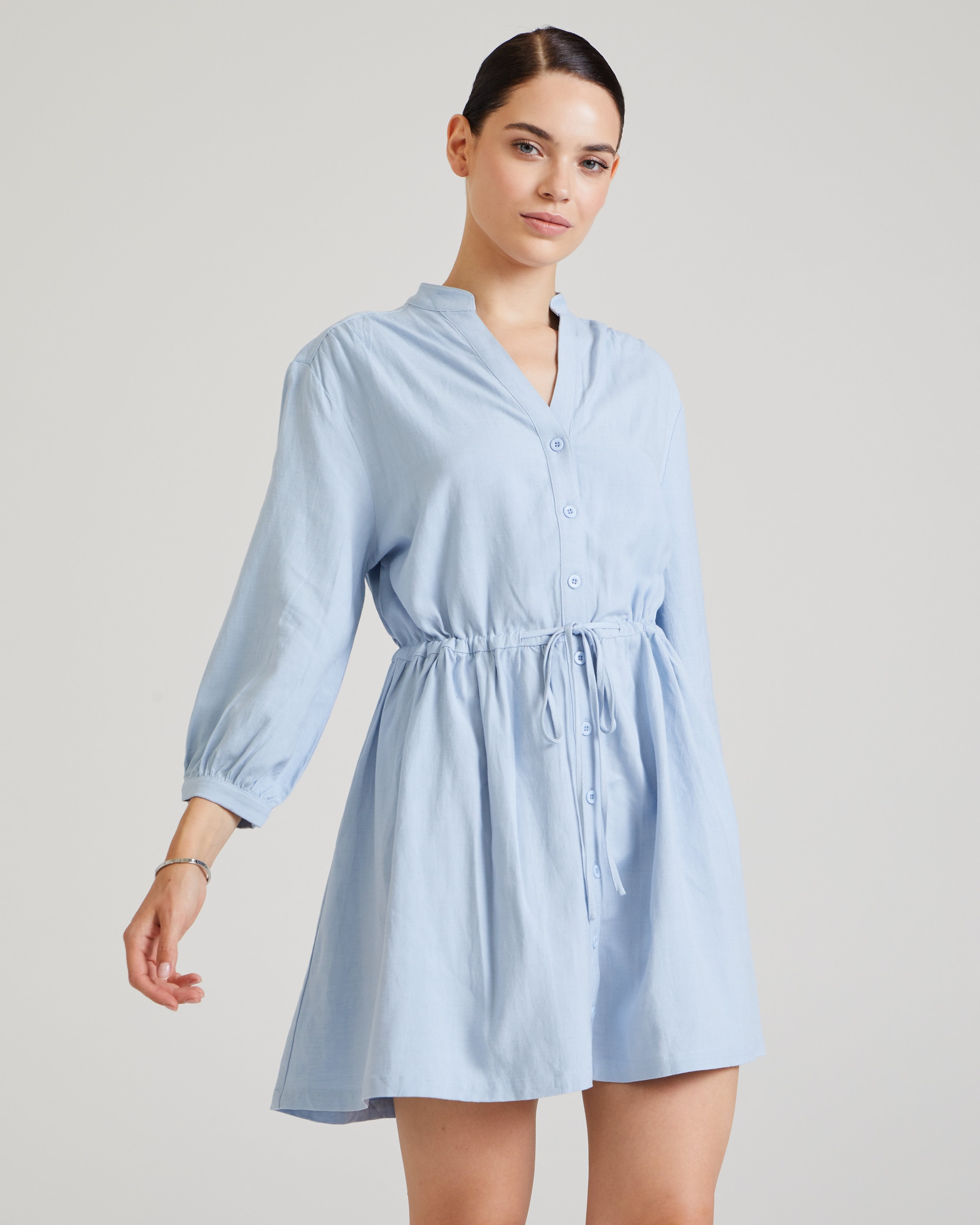 Linen Shirt Dress, Sky Blue