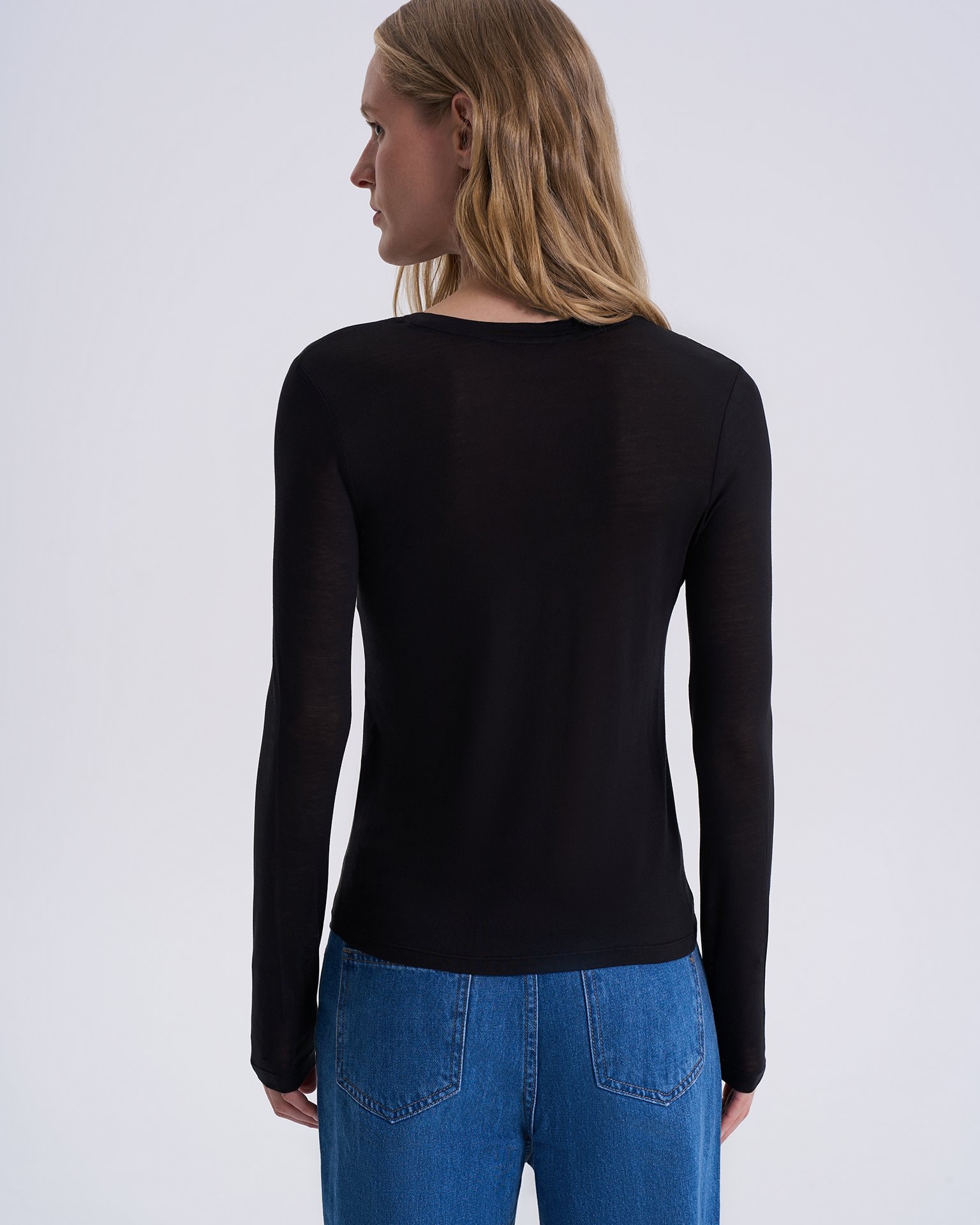 Black Tencel long-sleeved top, Black — photo 5