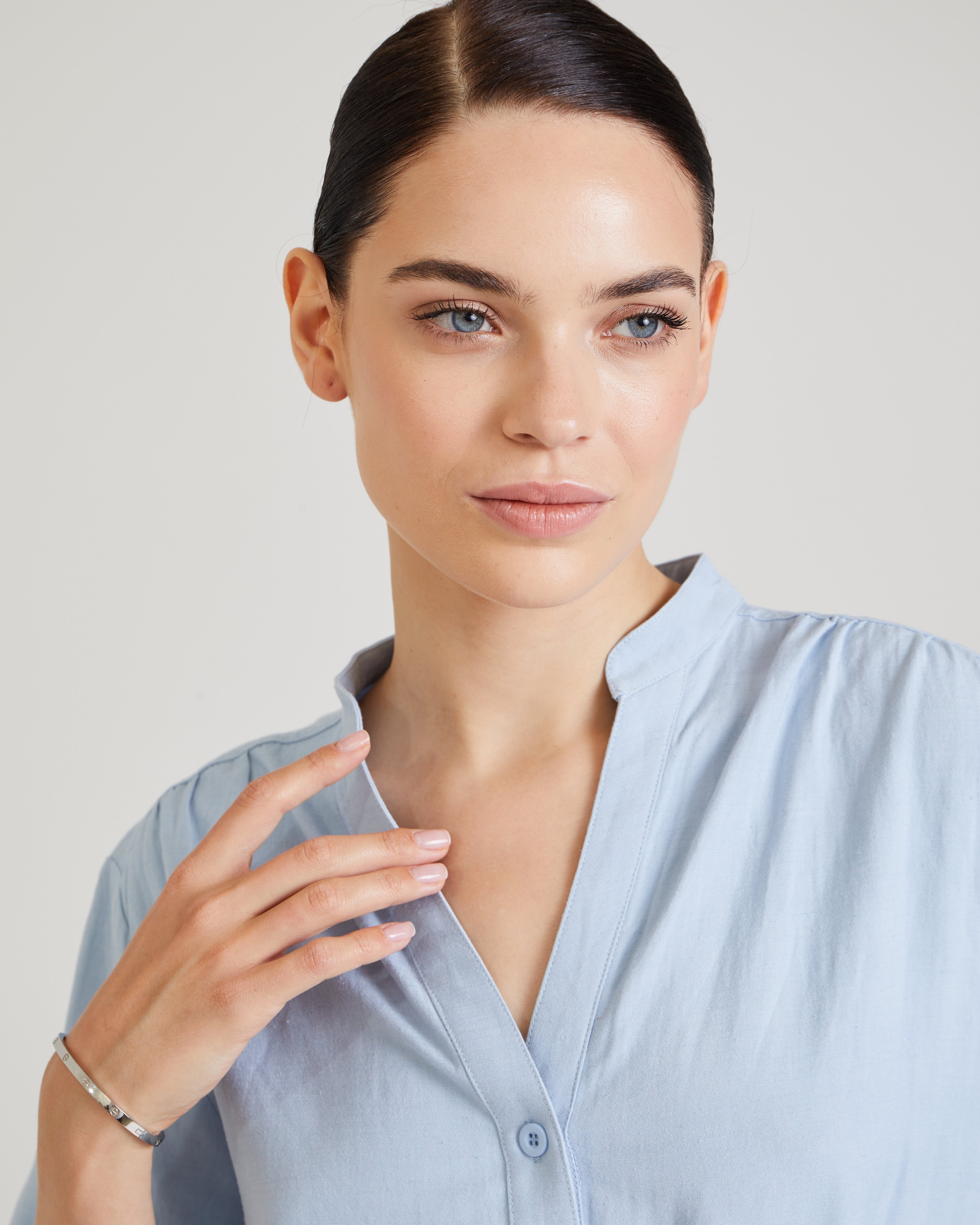 Linen Shirt Dress, Sky Blue — photo 4