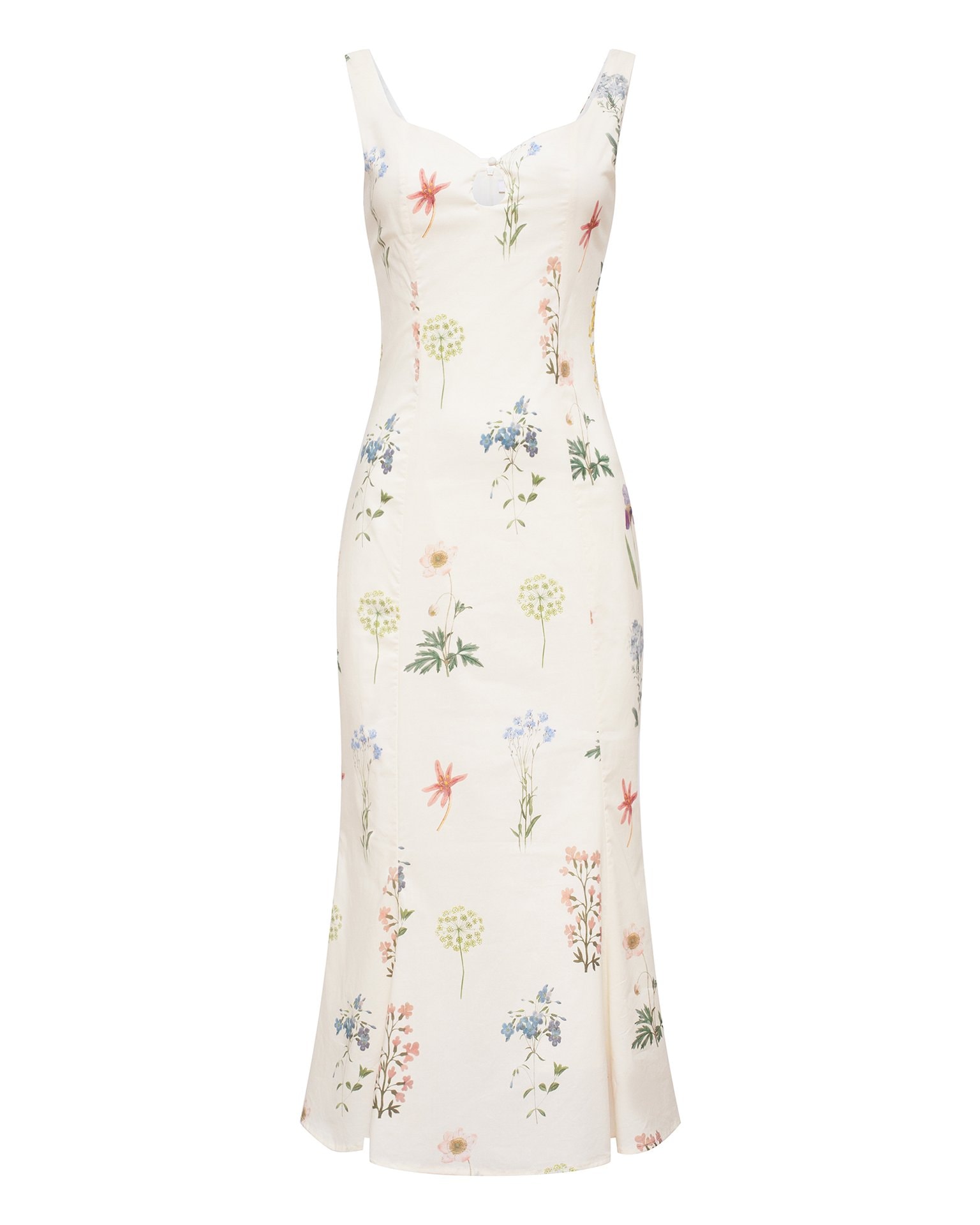 Dress with Floral Print and Accentuated Bodice, Milky — photo 7
