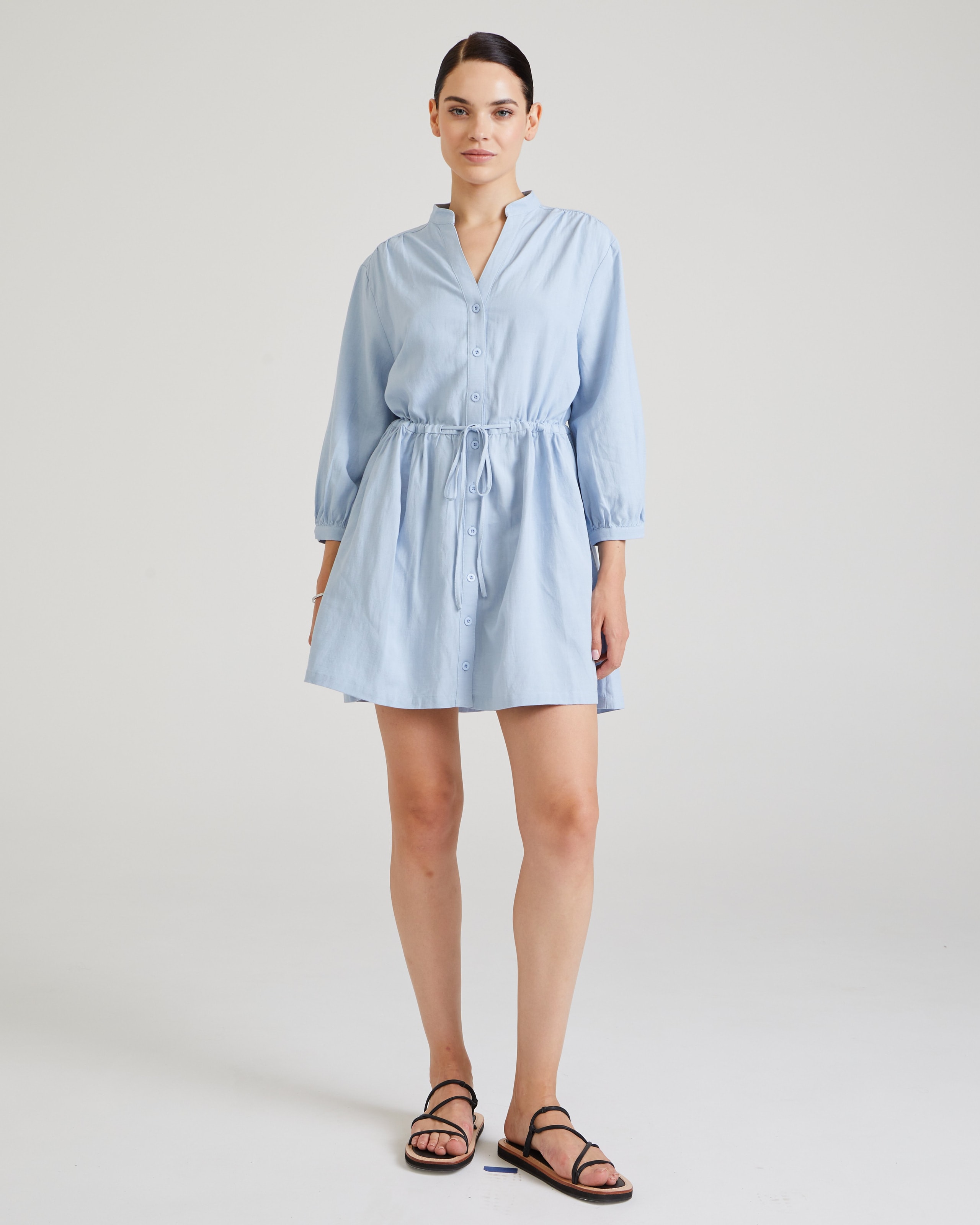 Linen Shirt Dress, Sky Blue — photo 2