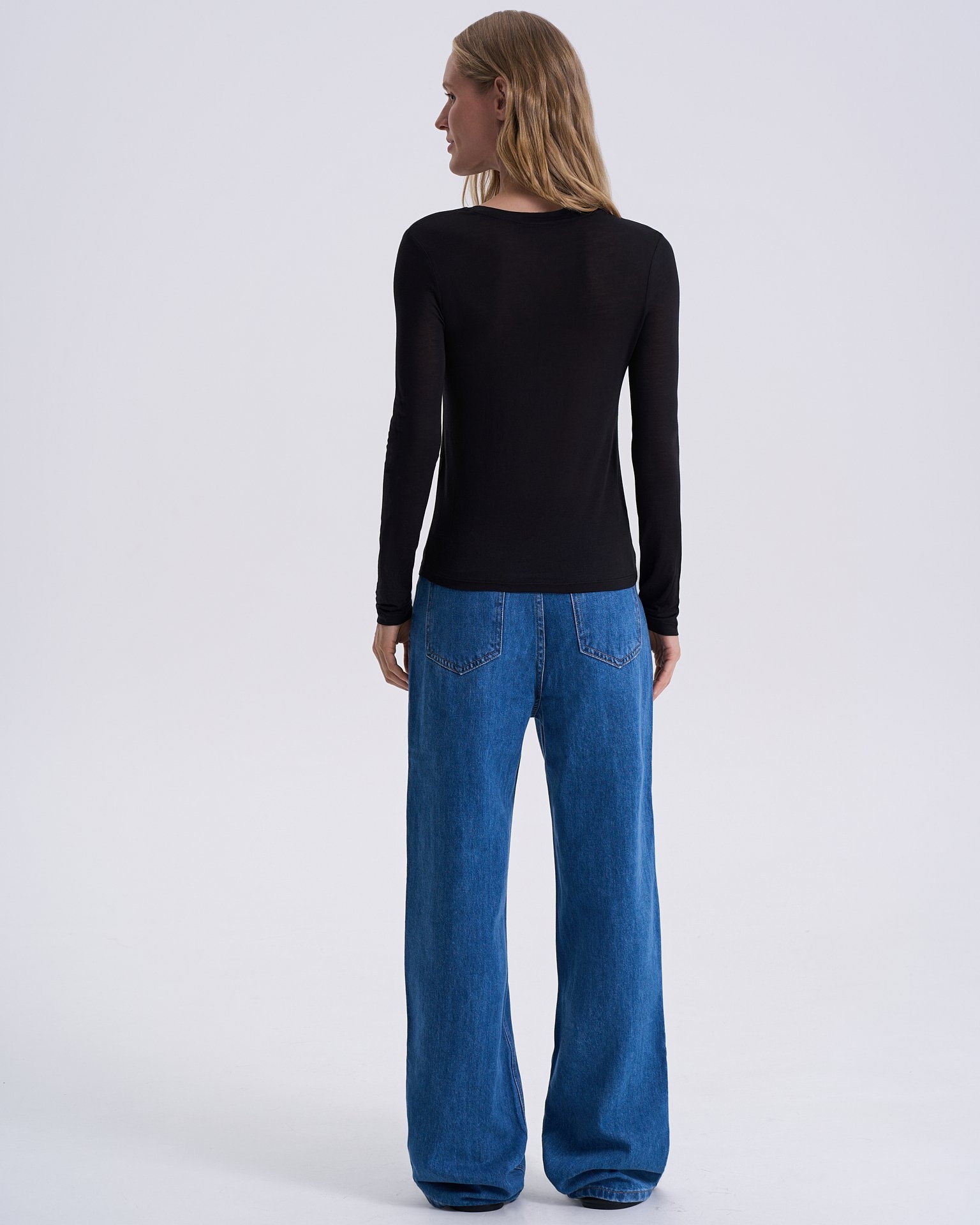 Black Tencel long-sleeved top, Black — photo 4