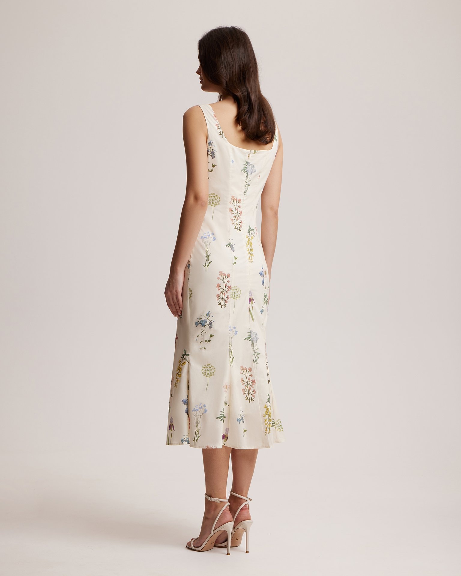 Dress with Floral Print and Accentuated Bodice, Milky — photo 3