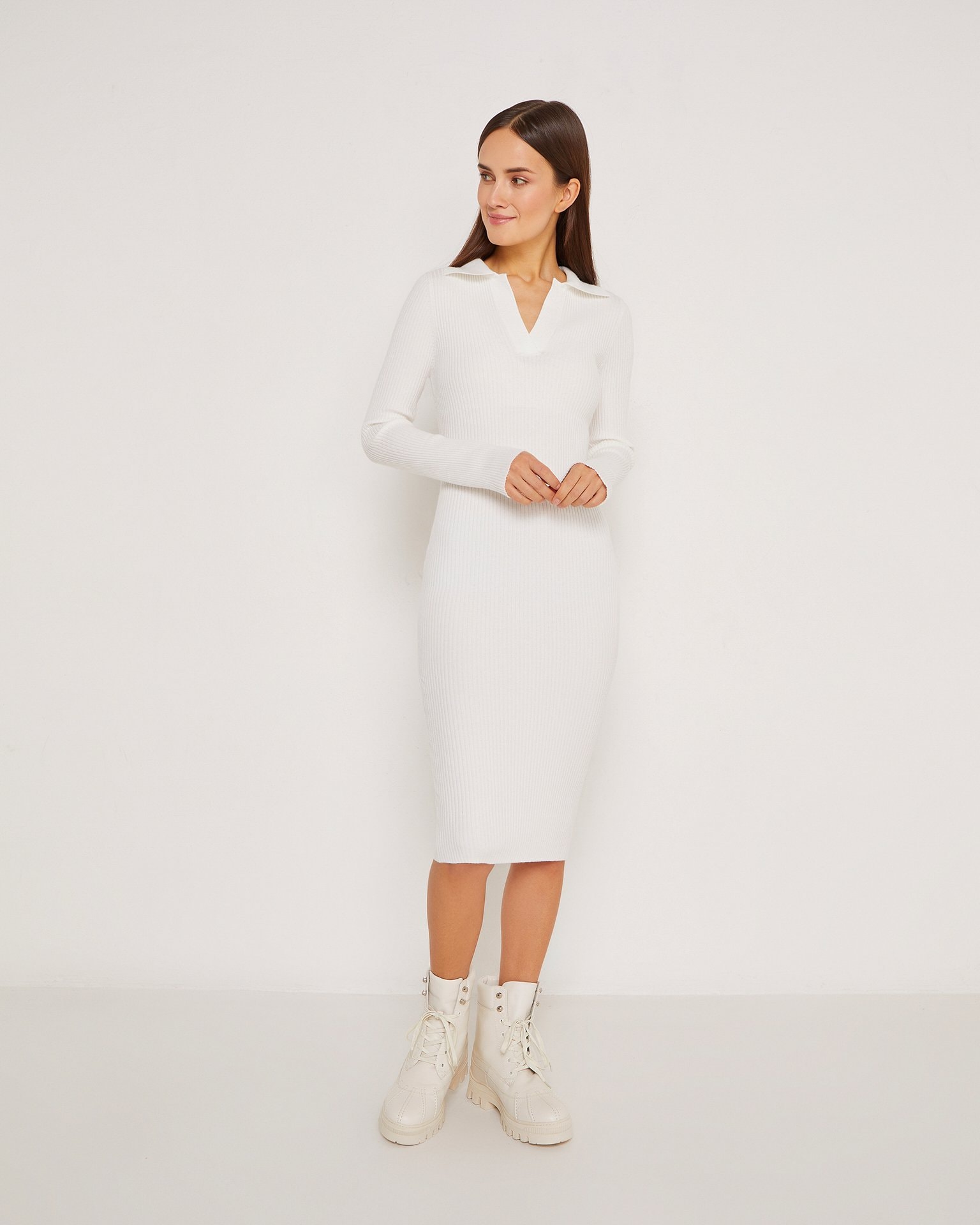 White Dress with V-Neck, White