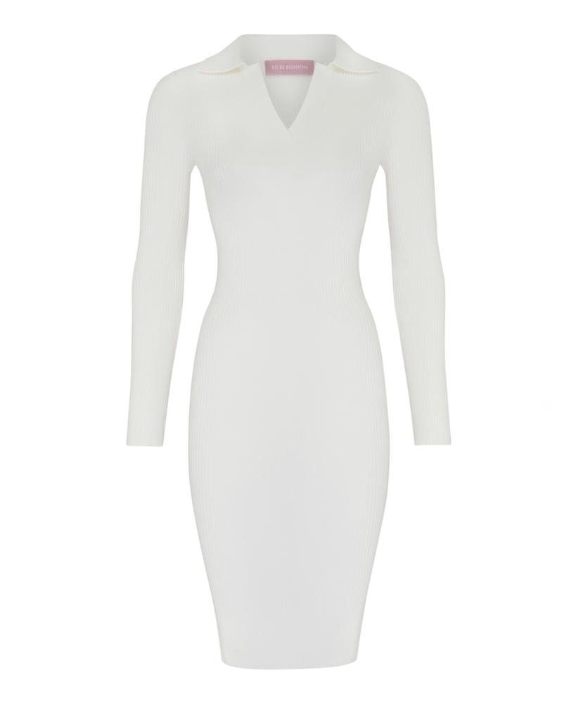 White Dress with V-Neck, White — photo 2