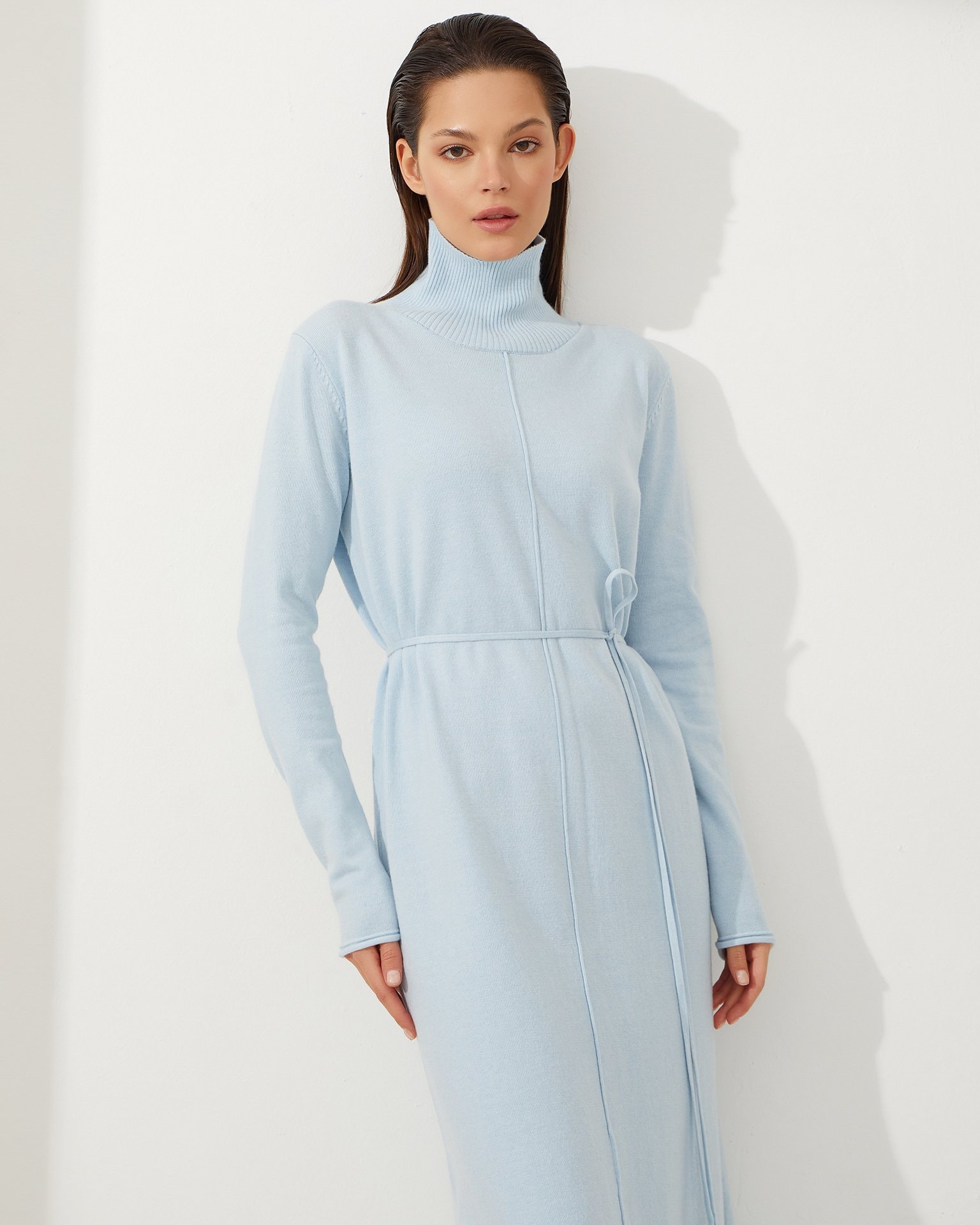 Dress with a stand-up collar, Blue — photo 3