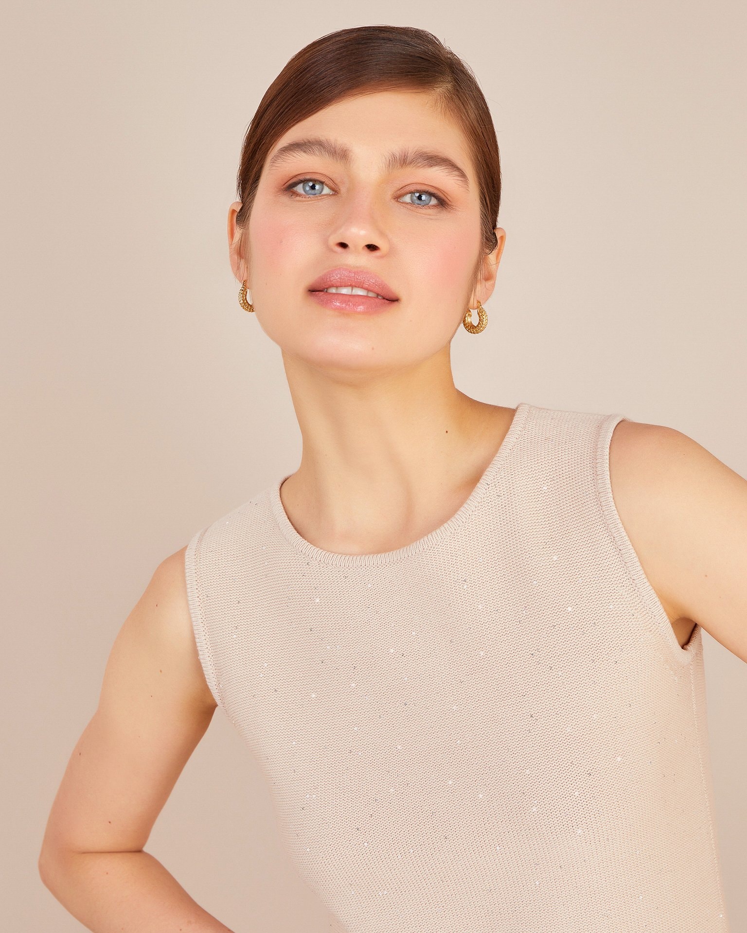 Sequin top, Beige — photo 5