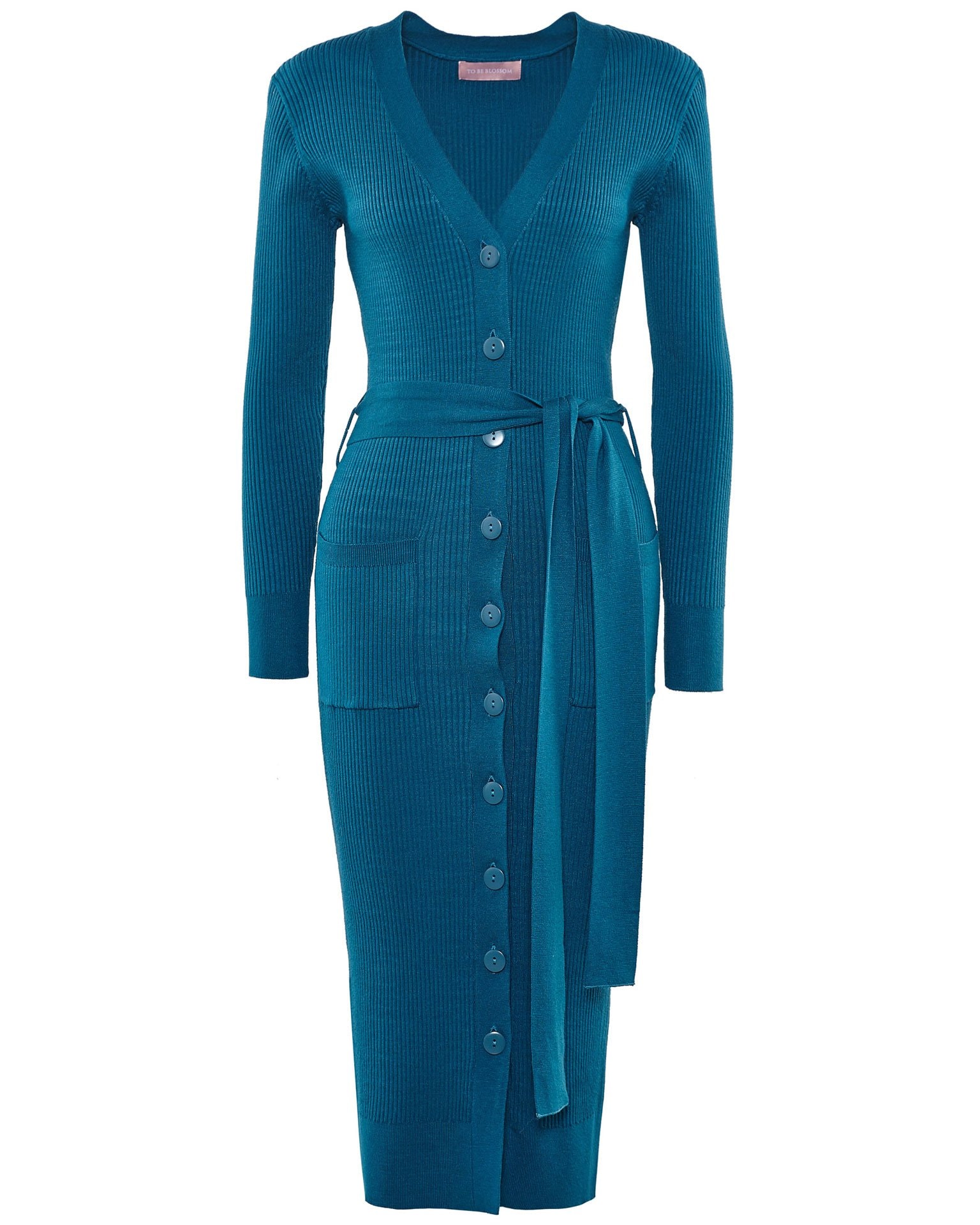 Azure dress with a textured knit, Turquoise — photo 6
