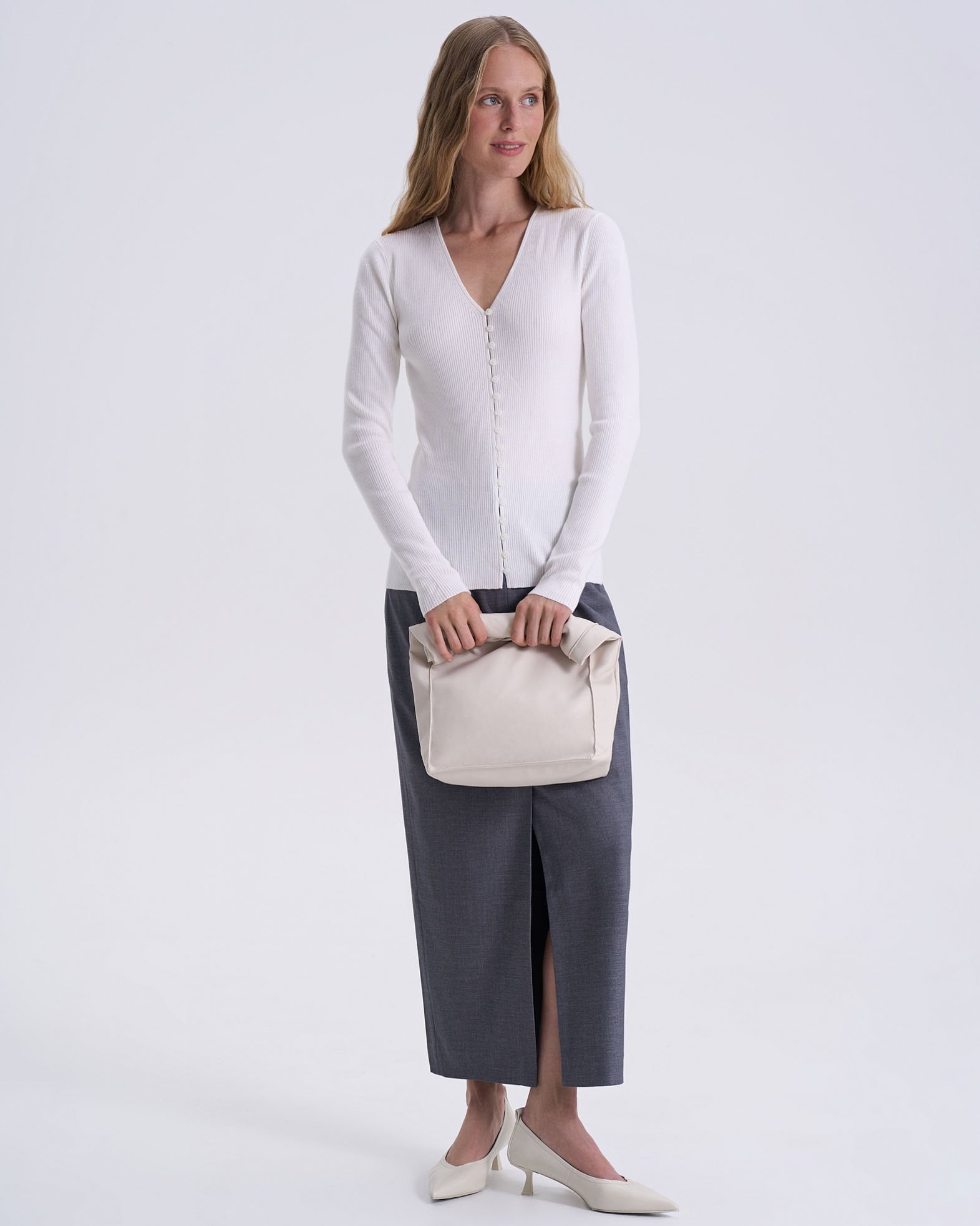 Fitted knitted cardigan, White — photo 4