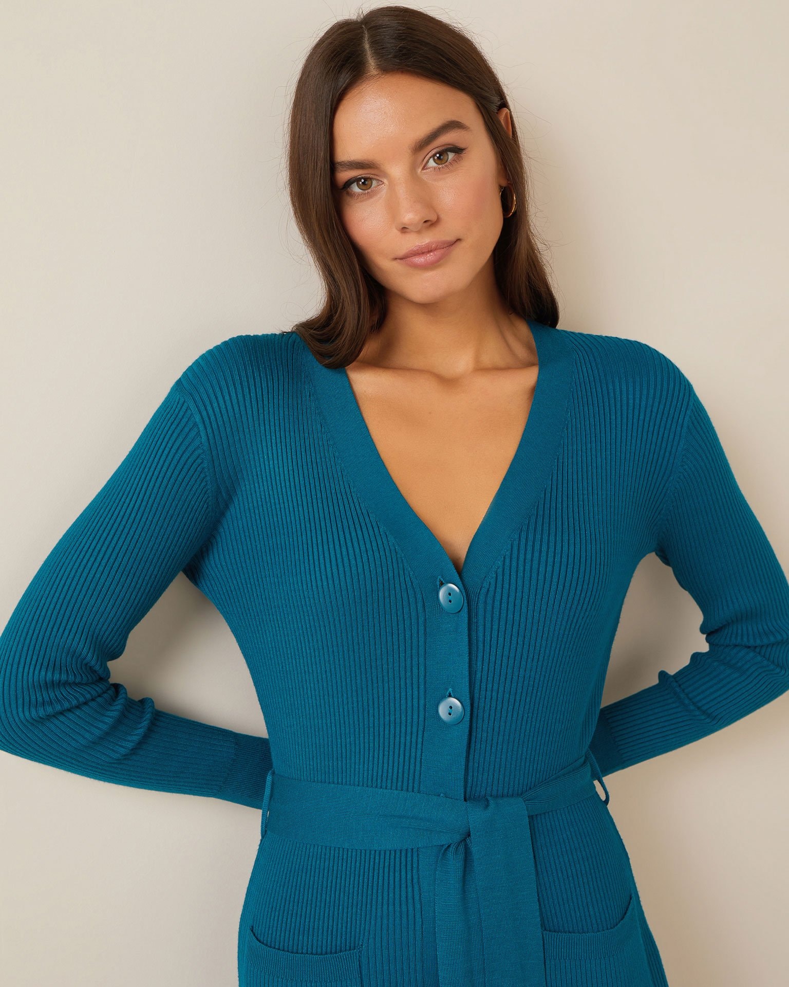 Azure dress with a textured knit, Turquoise — photo 4