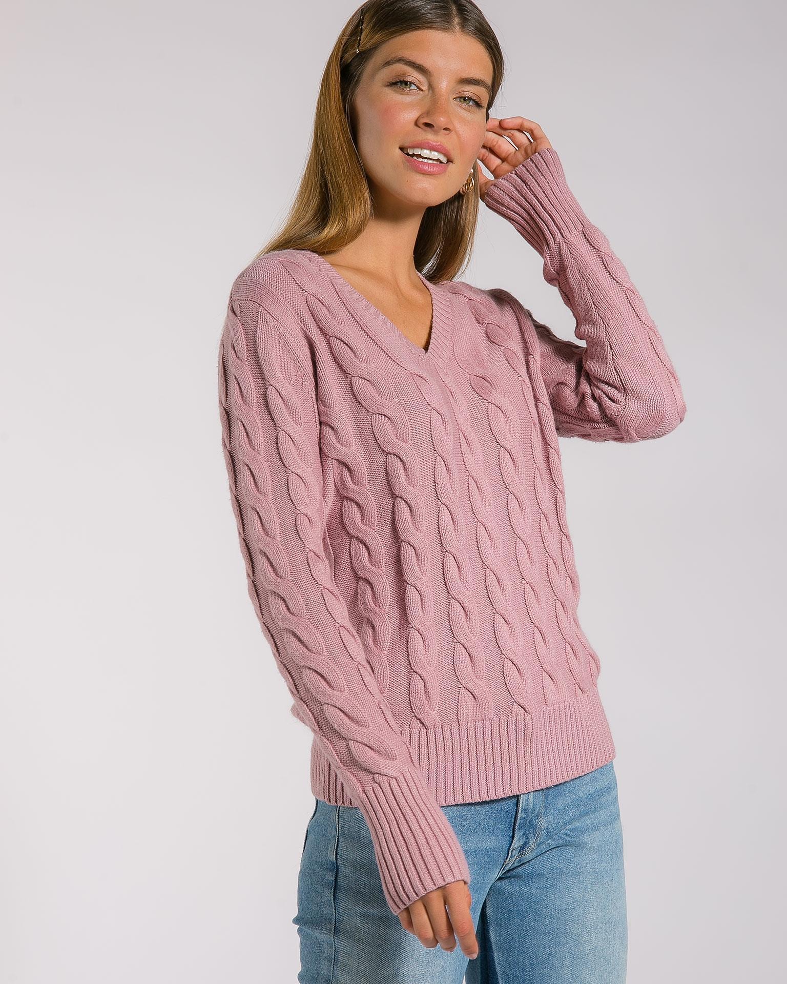 Jumper with a Cable Knit Pattern, Pink