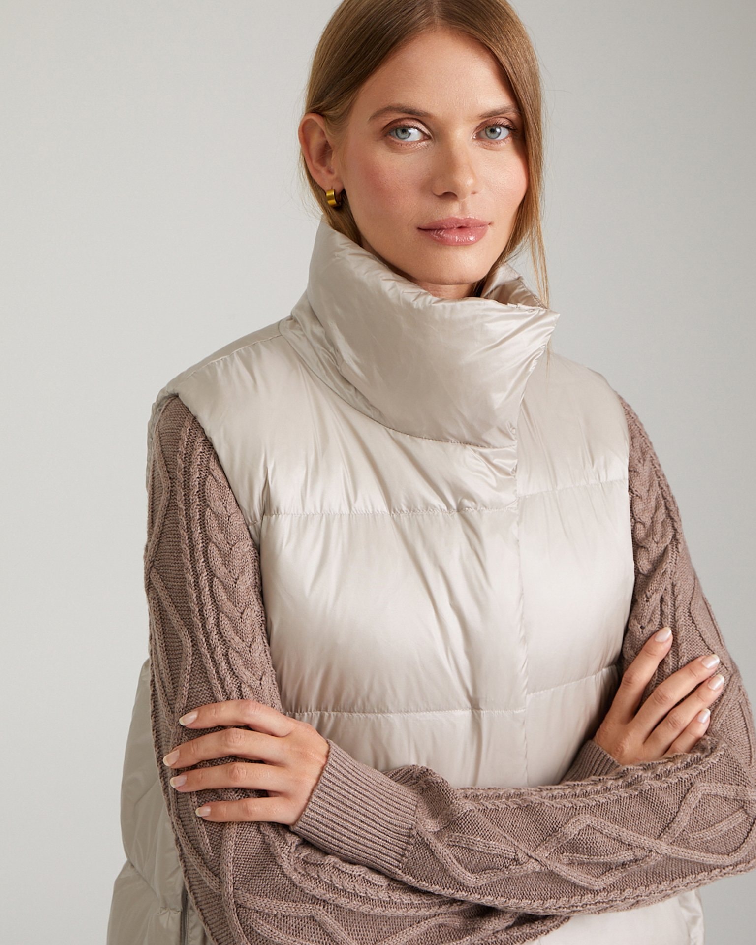 Insulated waistcoat with a stand-up collar, Beige — photo 8