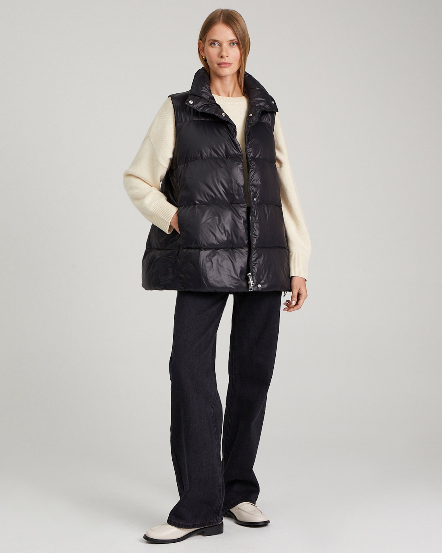 Insulated vest with a stand-up collar, Black — photo 2