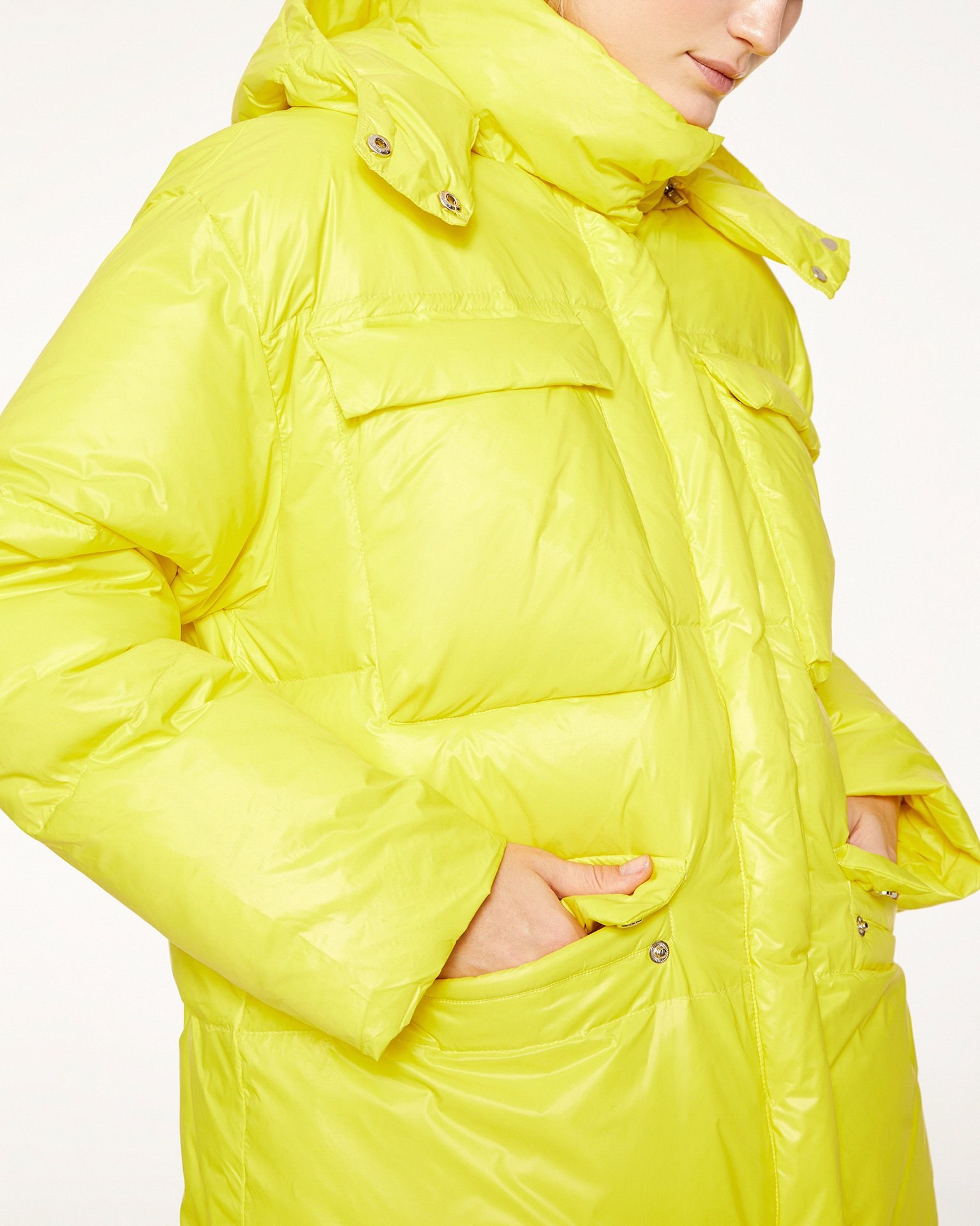 Long puffer coat in yellow, Yellow. — photo 7