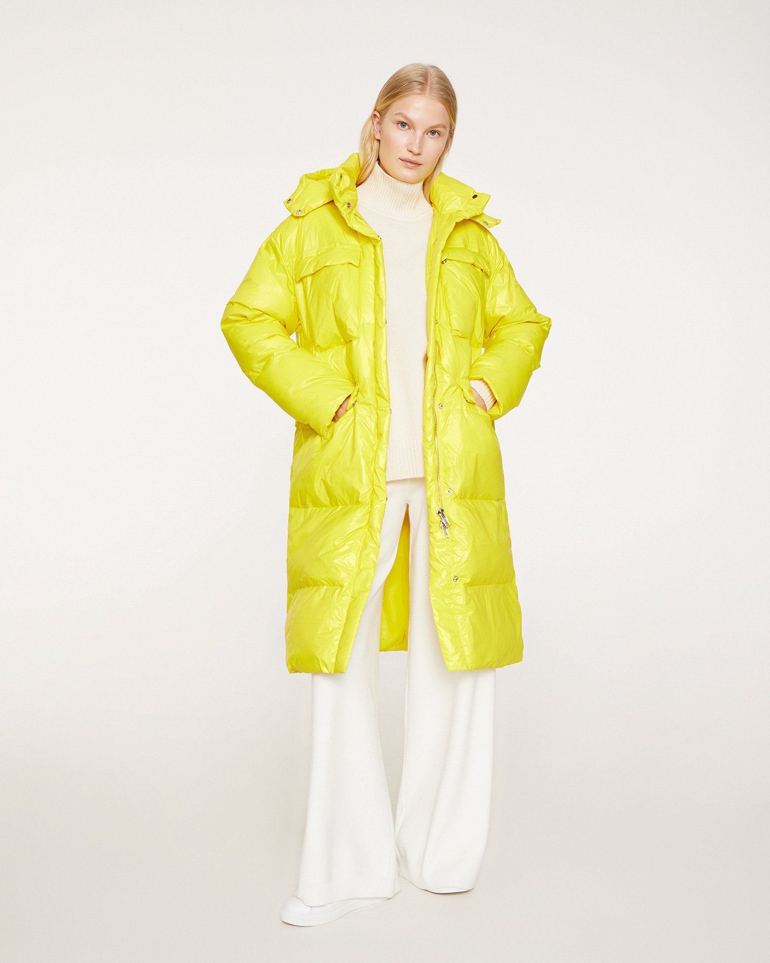 Long puffer coat in yellow, Yellow. — photo 4
