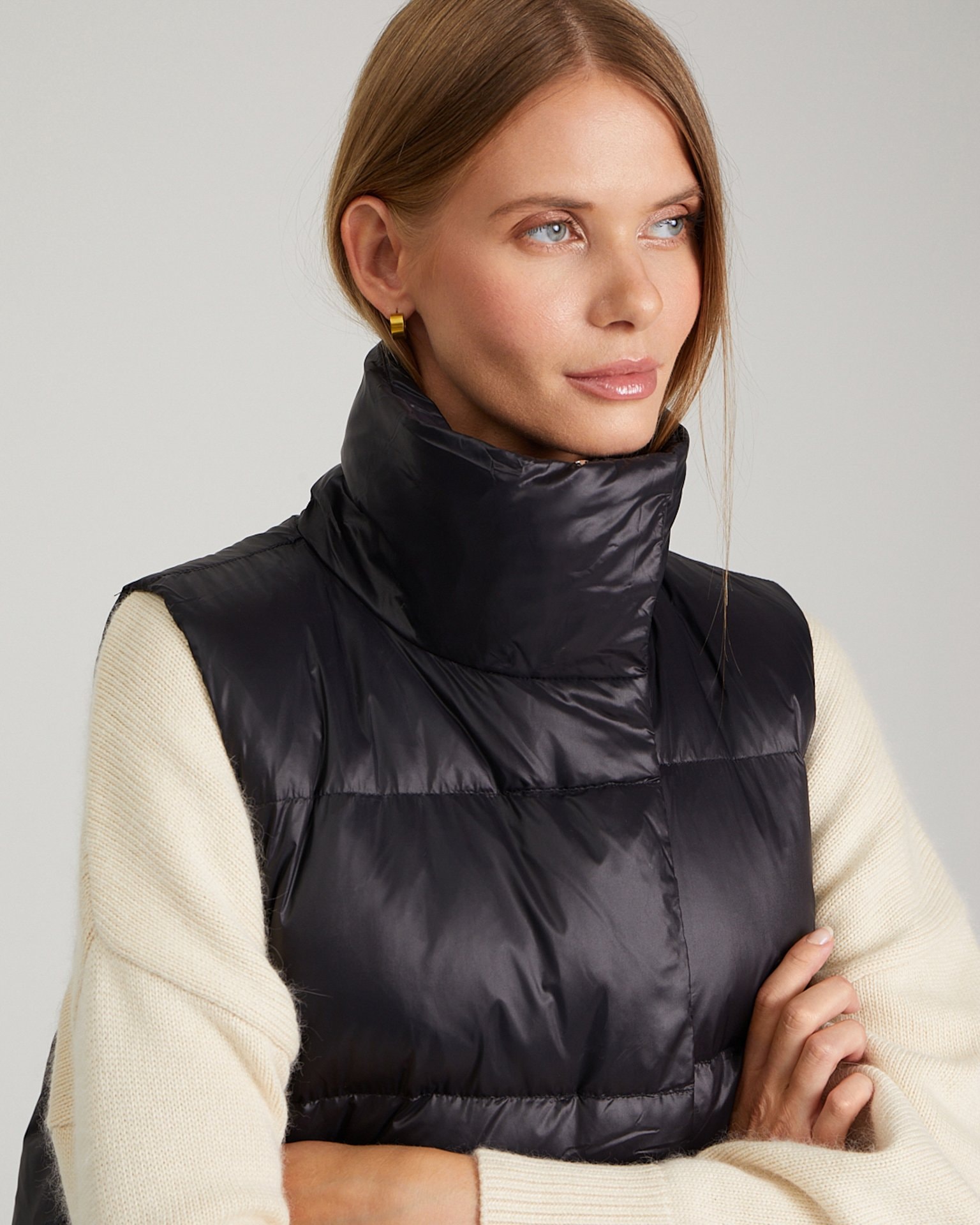 Insulated vest with a stand-up collar, Black — photo 6