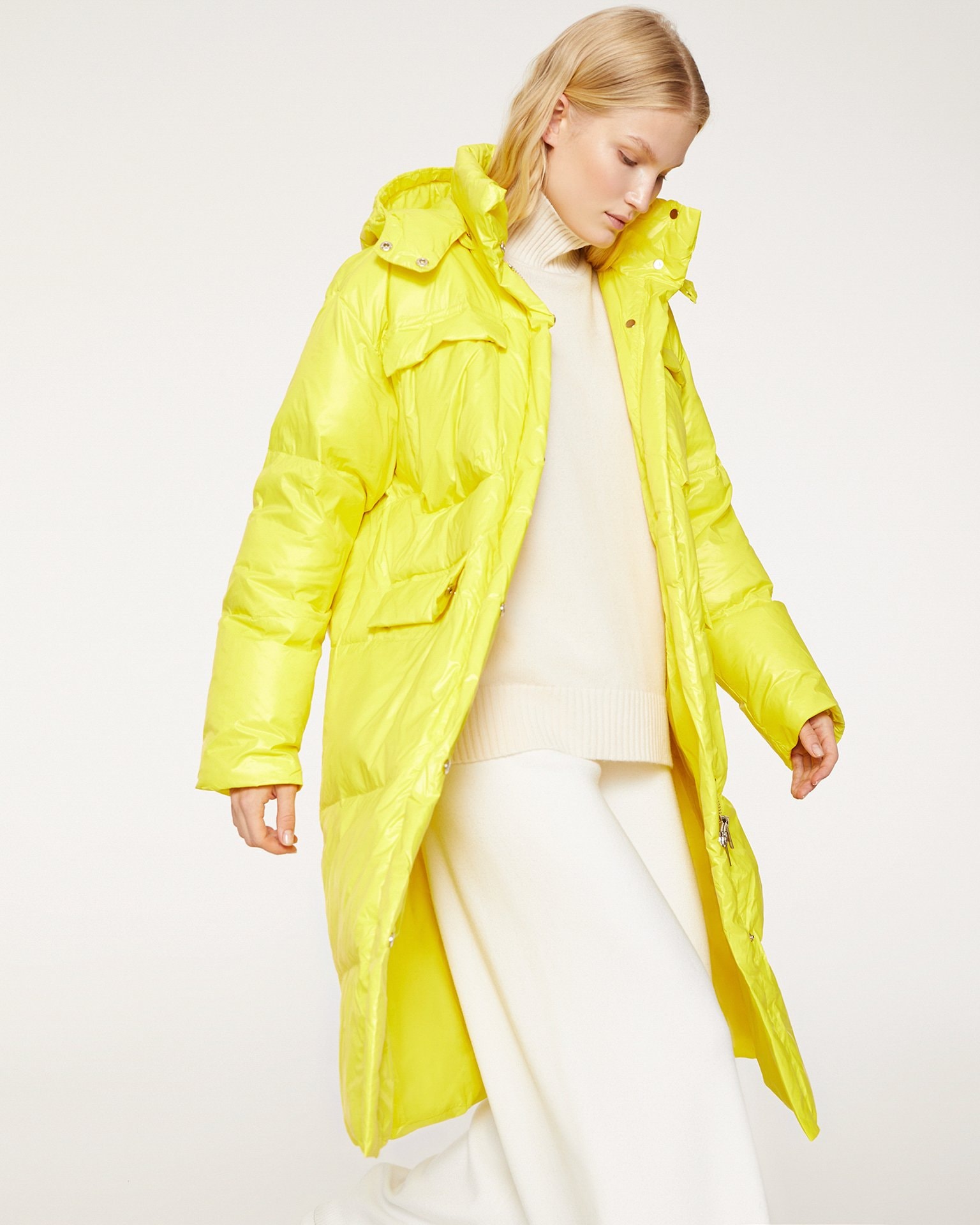Long puffer coat in yellow, Yellow. — photo 5