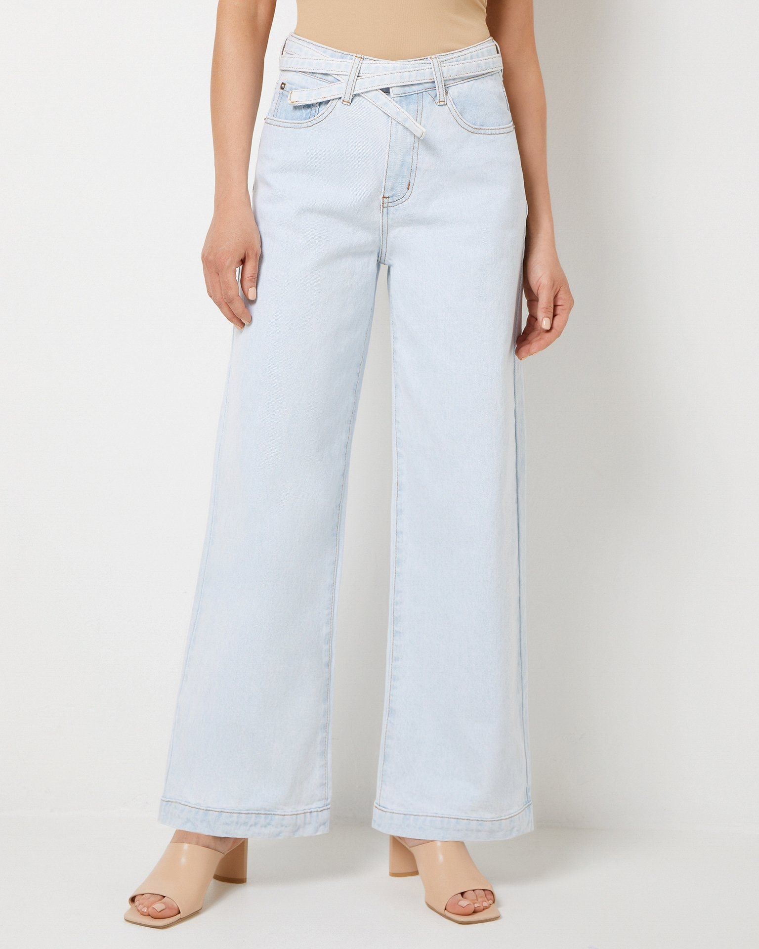Jeans with a belt, Light Blue — photo 6